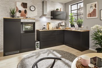 freiraum Küche Jazz, L-Küchenzeile ohne Elektrogeräte in Schwarz - 320x200x60 cm (B/H/T)