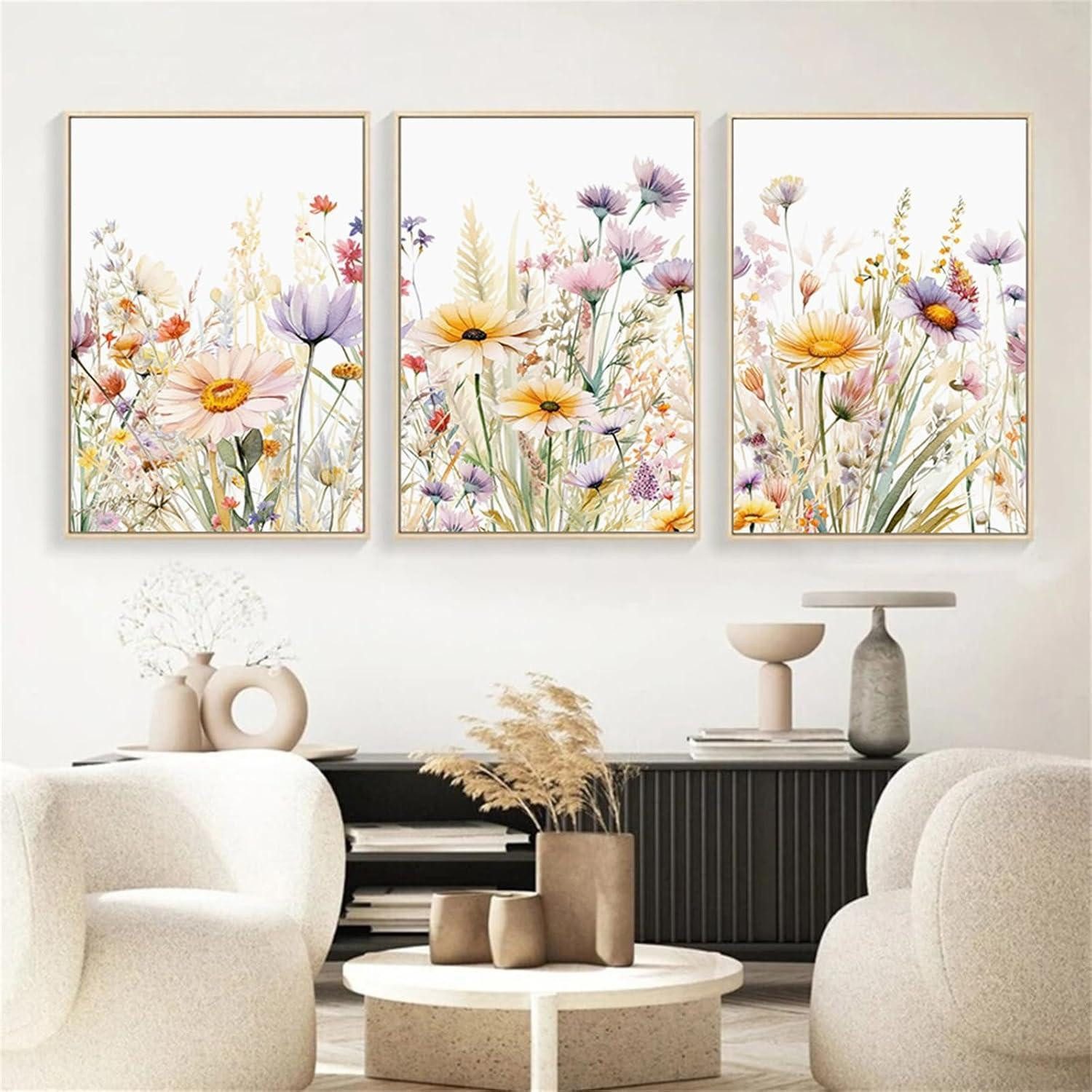 LuxusKollektion Leinwandbild Poster Gänseblümchen Blumen Wohnzimmer 3er Set Aesthetic 50 x 70 cm, (1 St)