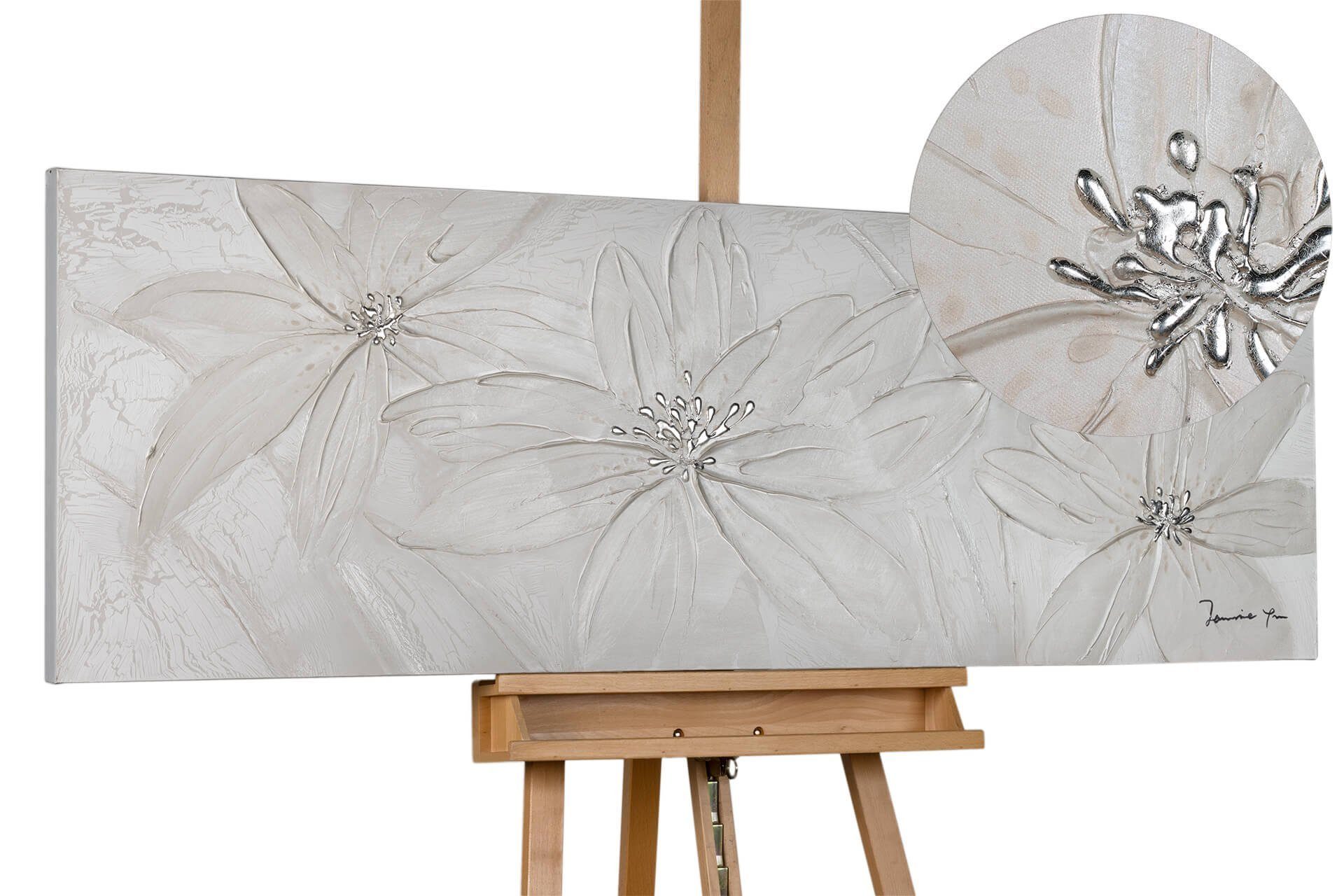 KUNSTLOFT Gemälde Frozen 100% Wandbild cm, Leinwandbild HANDGEMALT 150x50 Wohnzimmer Flowers