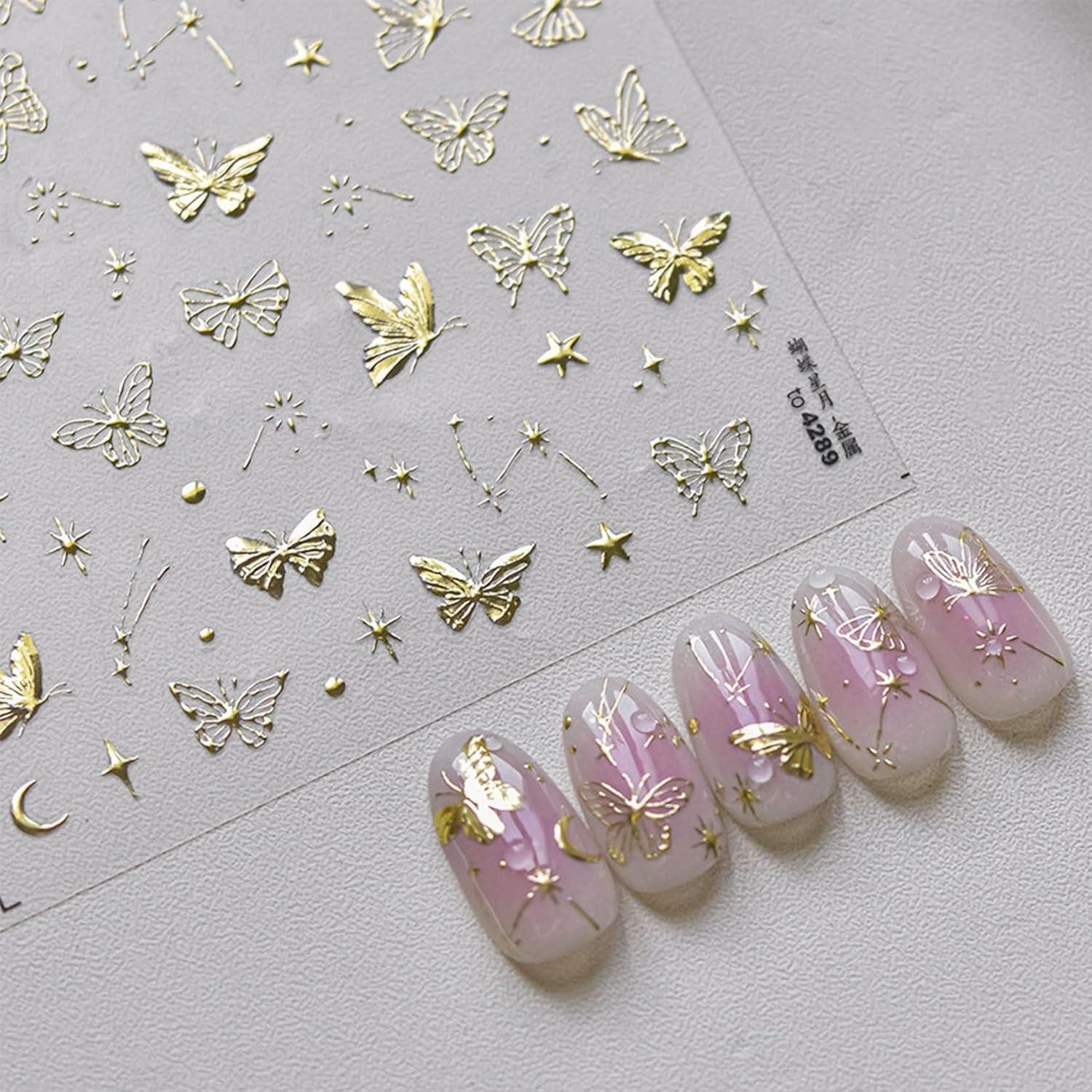 LuxusKollektion Nageldesign Zubehör Nagelsticker 3D goldener Schmetterling selbstklebend für Nageldesign