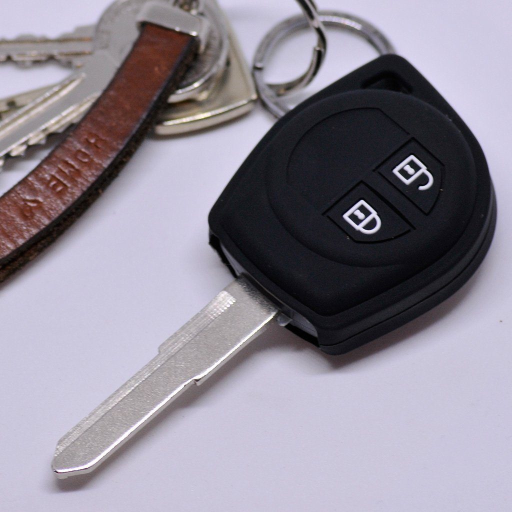 mt-key Schlüsseltasche Autoschlüssel Softcase Silikon Schutzhülle Schwarz, für Suzuki Swift SX4 Vitara JIMNY 2 Tasten Funk Fernbedienung