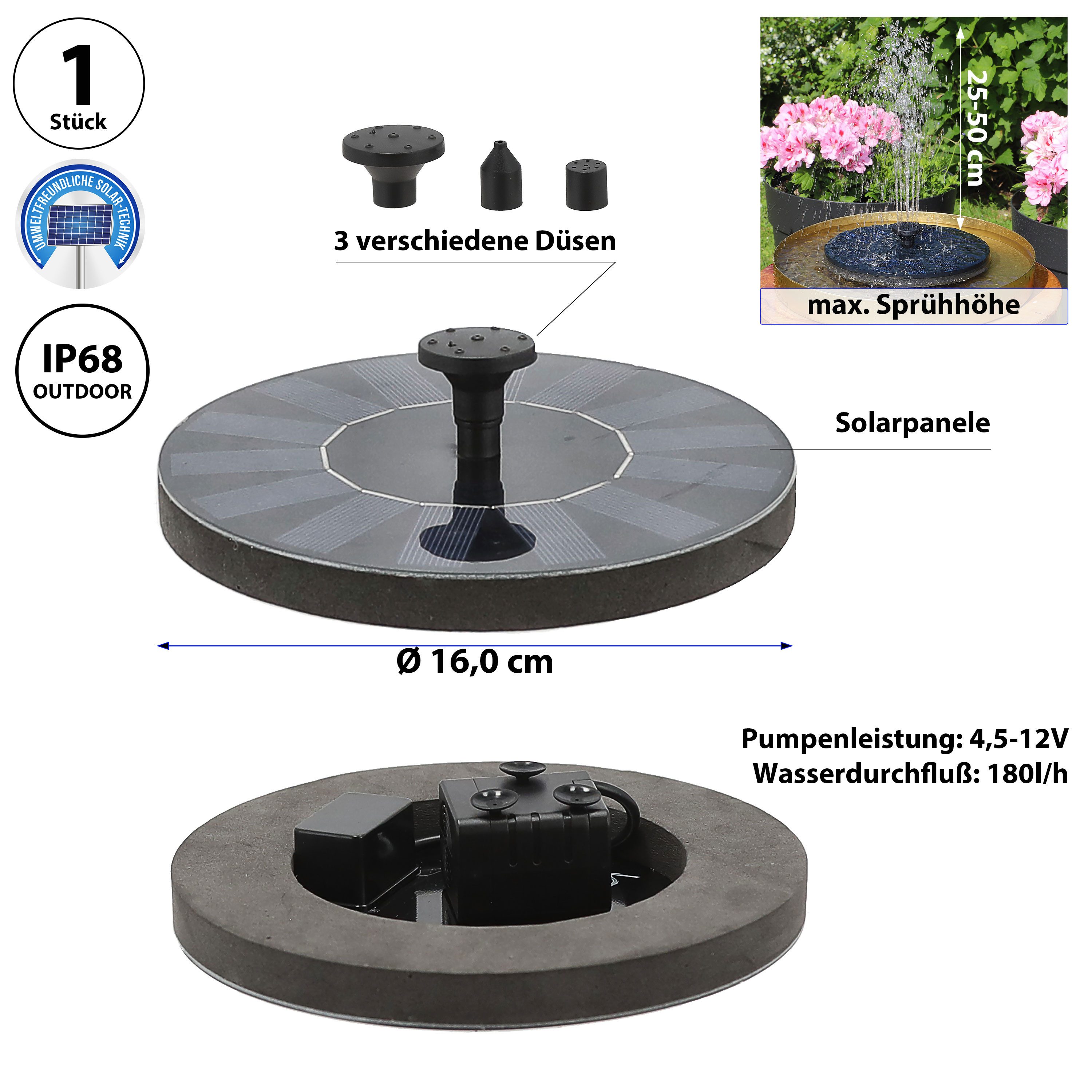 CEPEWA Solarpumpe Solar Wasserfontaine 3 Düsen günstig online kaufen