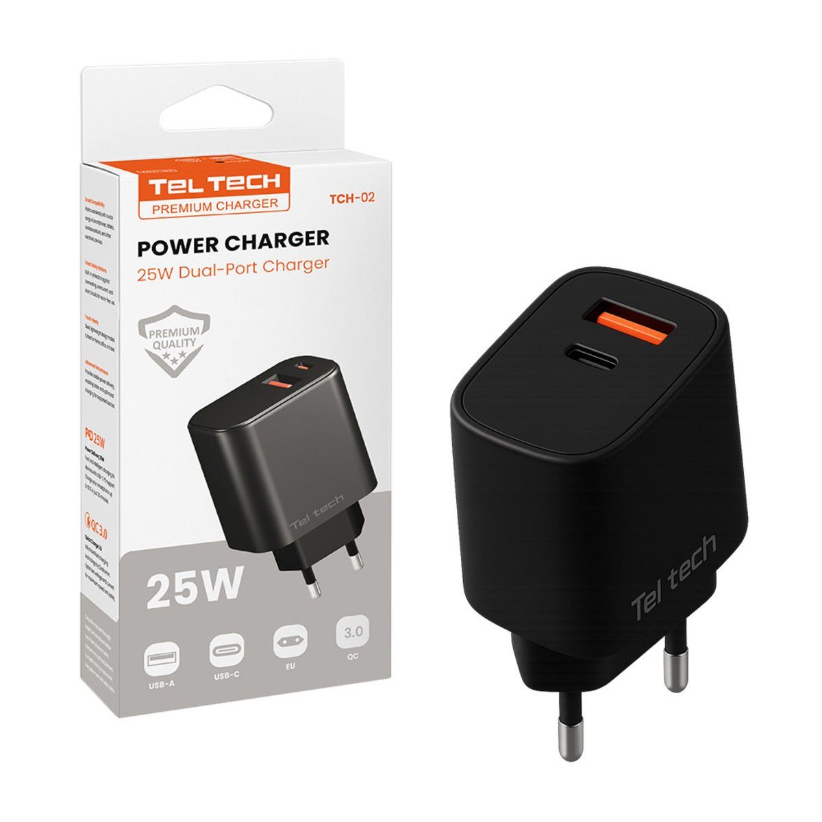 Wisam Teltech Schnellladegerät USB / USB-C 25W QC 3.0, PD 3.0, PPS schwarz Smartphone-Ladegerät