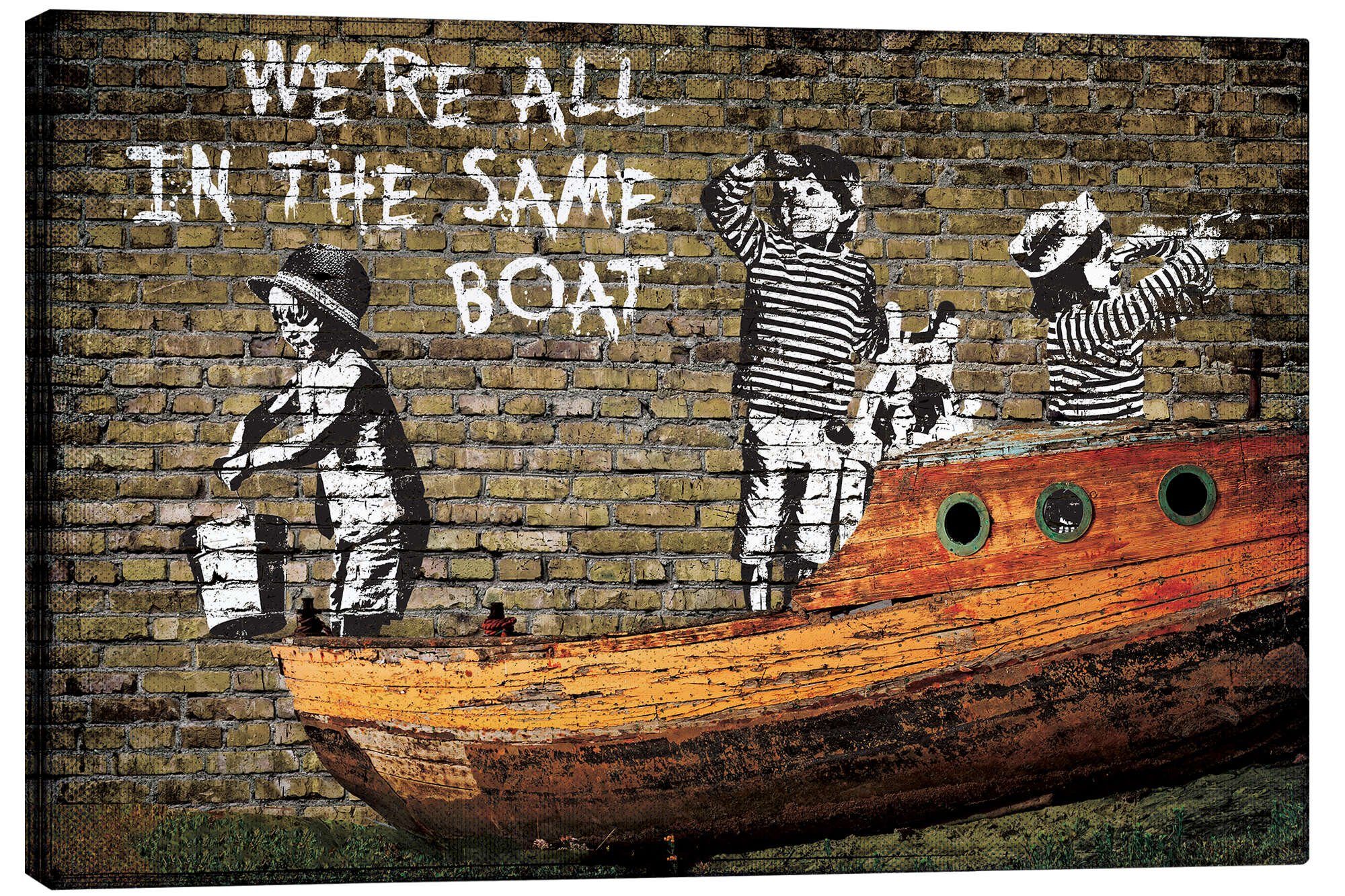 Posterlounge Leinwandbild Pineapple Licensing, Banksy - We're all in the Same Boat, Kinderzimmer Modern Malerei