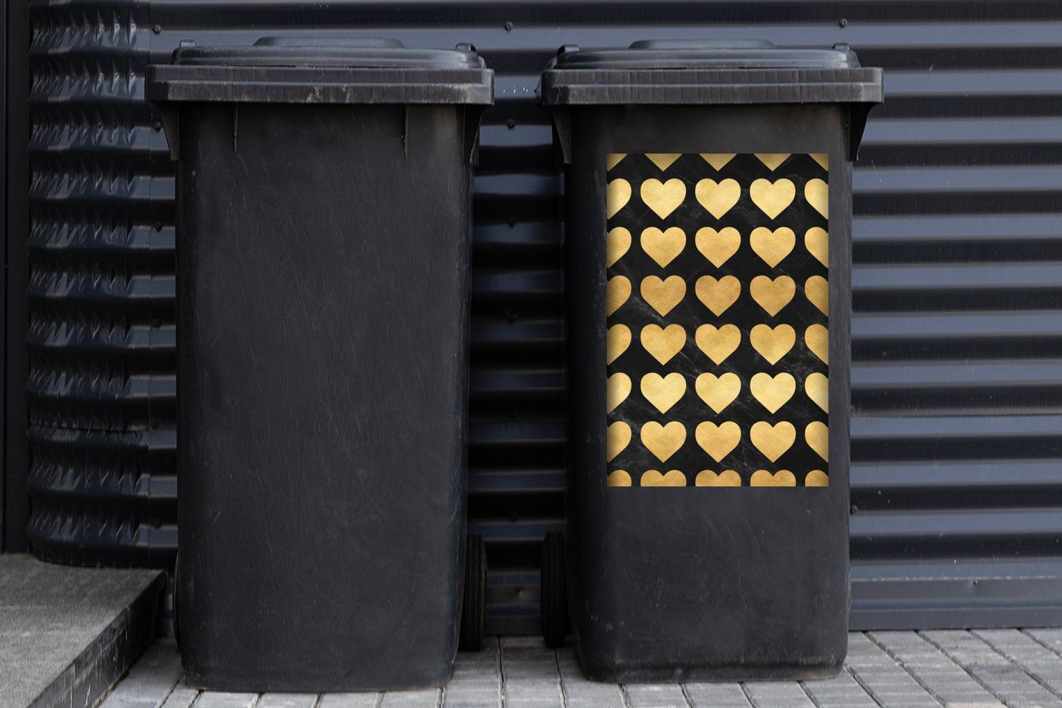Mülleimer-aufkleber, Muster (1 - Wandsticker - Herz Sticker, Mülltonne, Gold - Container, Schwarz St), Abfalbehälter MuchoWow