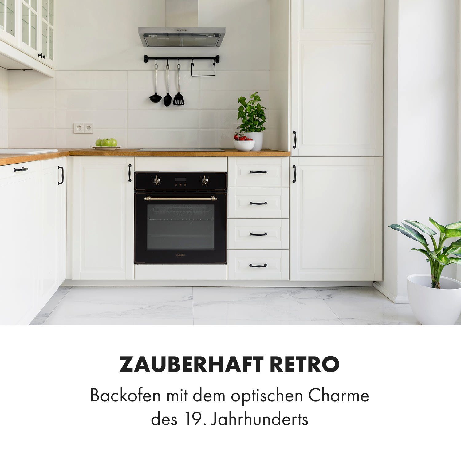 Klarstein Backofen Elizabeth Einbaubackofen Retro 70L 2200W 50-250°C 6 Funktionen Messing Elizabeth, Backofen 70L Retro mit Timer 5 Einschüben & Messing-Drehregler