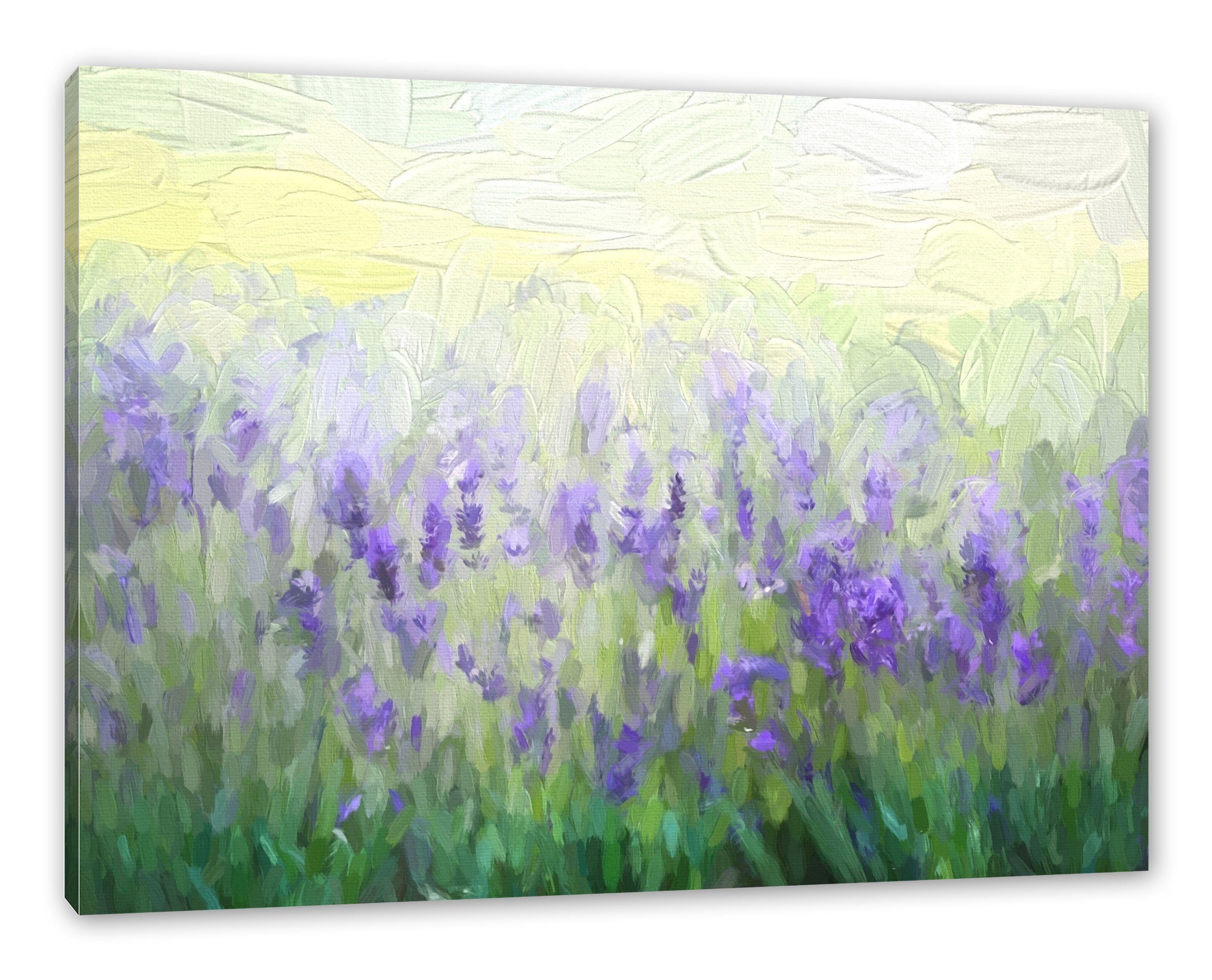 Pixxprint Leinwandbild Wunderschönes Lavendelfeld, St), (1 Leinwandbild fertig Zackenaufhänger Wunderschönes inkl. Lavendelfeld bespannt