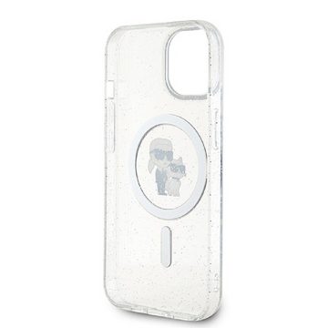 KARL LAGERFELD Handyhülle Case iPhone 15 Plus MagSafe Katze Glitter transparent 6,7 Zoll, Kantenschutz