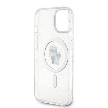 KARL LAGERFELD Handyhülle Case iPhone 15 MagSafe Katze Glitter transparent 6,1 Zoll, Kantenschutz