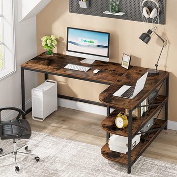 Tribesigns Computertisch L-förmiger Computertisch, mit Ablagefächern, 150x 110 x 75cm