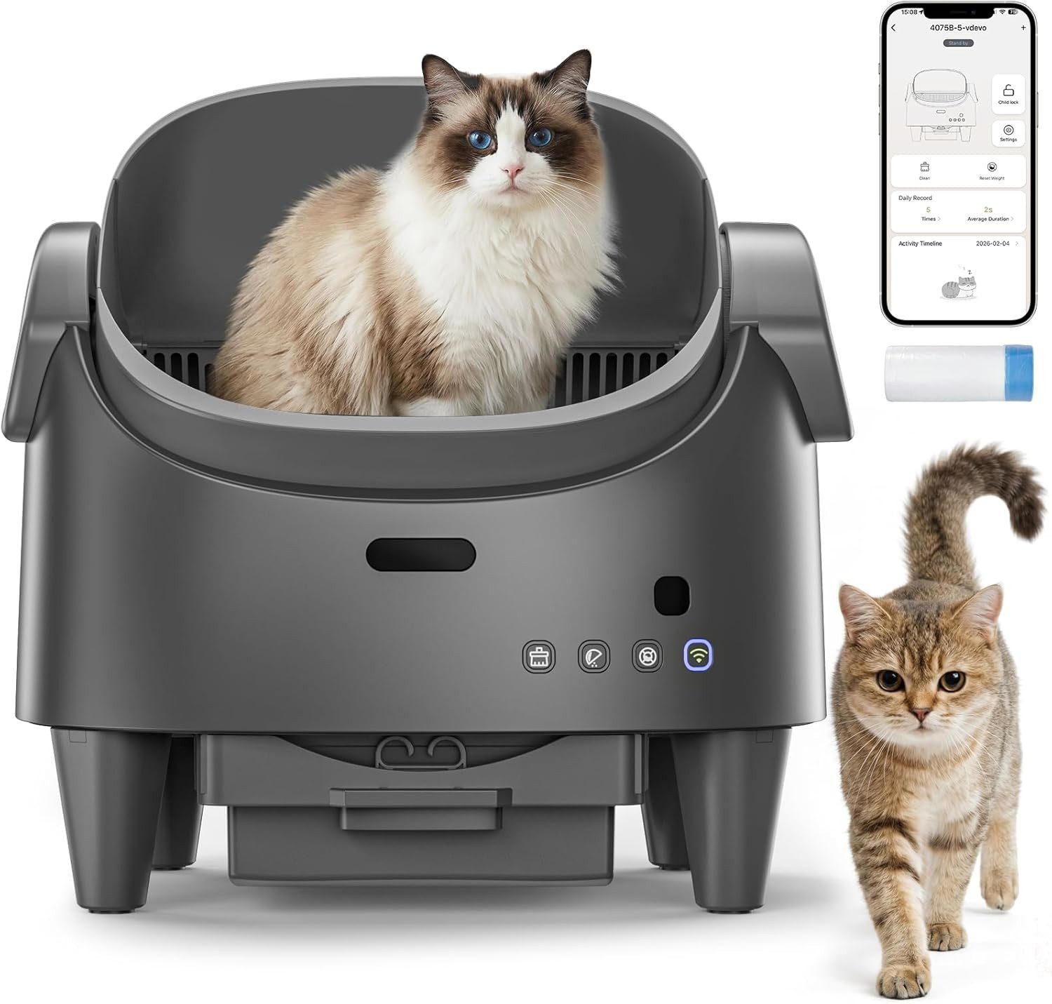 GarveeMore Katzentoilette Offens Selbstreinigende,Automatische Katzenklo Mit Geruchskontrolle, App,Sicherheitssensoren,Anti-Klemm,15Tage Reinigung,Geruchskontrolle
