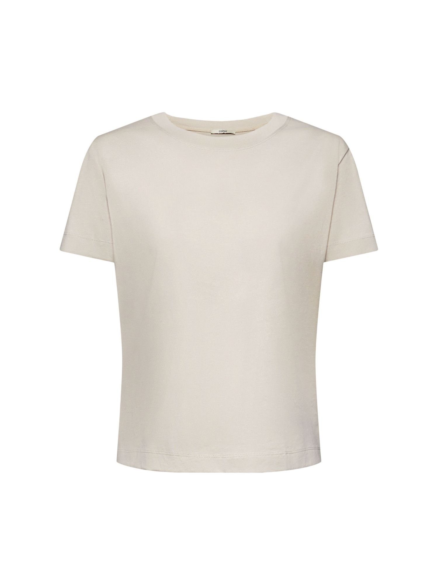 Esprit T-Shirt Baumwoll-T-Shirt mit (1-tlg) LIGHT TAUPE Rundhalsausschnitt