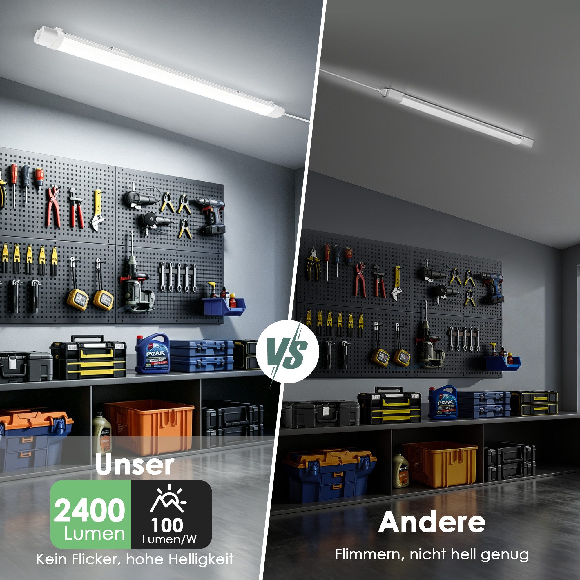 Lujasi LED Deckenleuchte 4er Pack LED Feuchtraumleuchte 90cm 24W - Feuchtraum Wannenleuchte, flimmerfrei, LED fest integriert, Neutralweiß, LED Röhre für Kellerlampe, Werkstattlampe, Küchenlampe, Badlampe