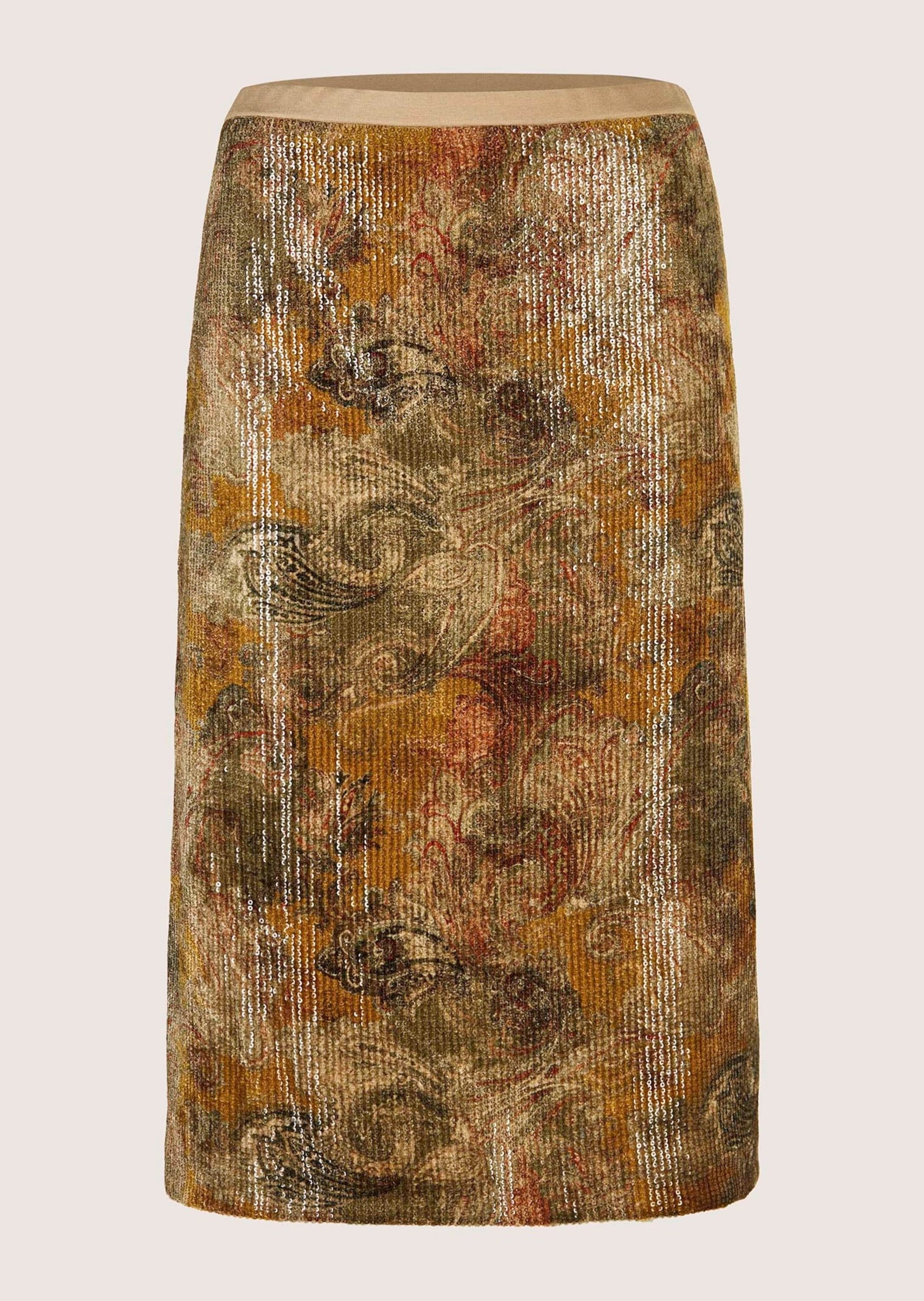 MADELEINE Midirock Eleganter Rock mit Paisley-Design Glitzernde Pailletten, elastischer Jersey-Bund, knieumspielende Länge