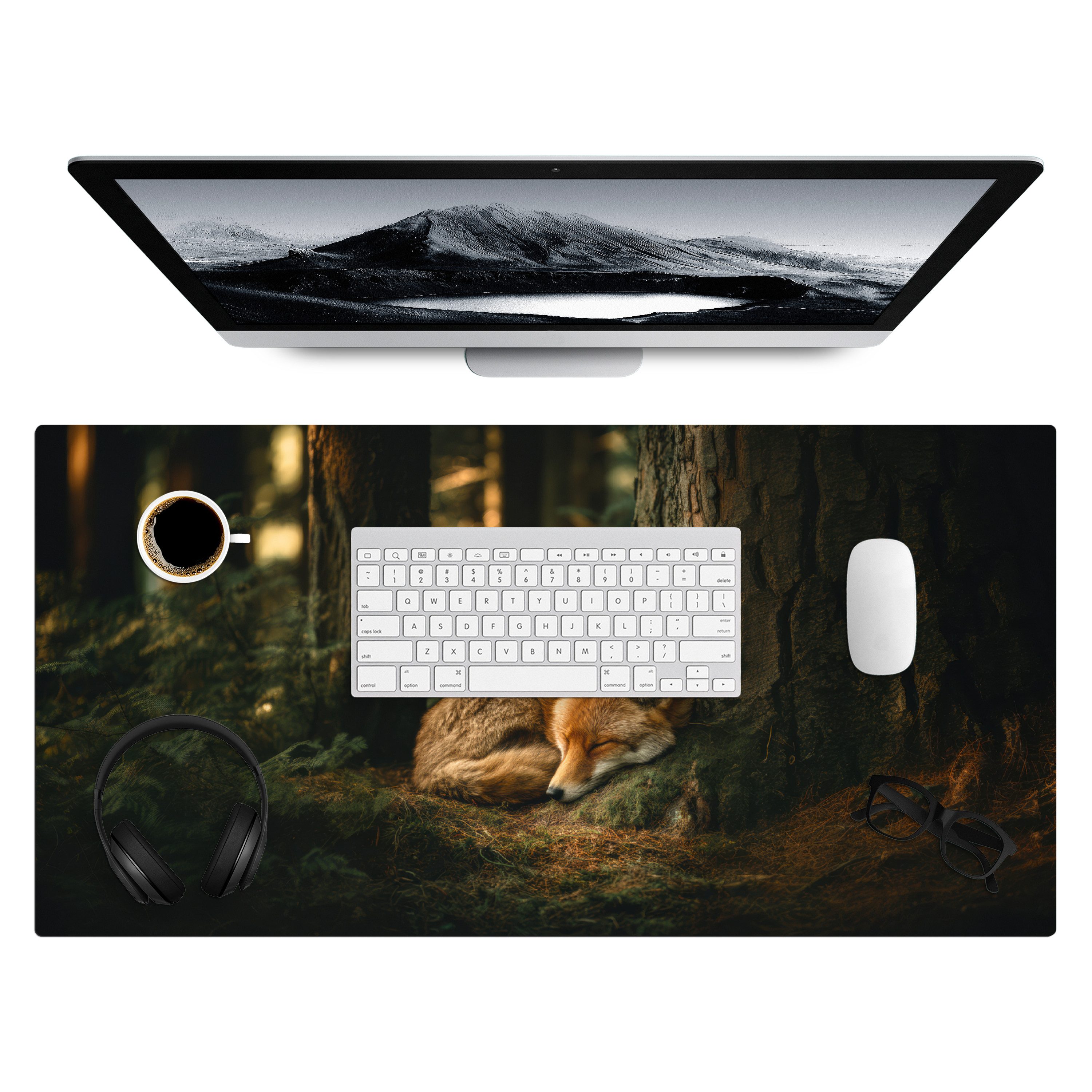 MuchoWow Gaming Mauspad Fuchs - Wald - Schlaf (1-St), Gaming Mauspad XXL, Schreibtischunterlage, Desk Mat Groß, 80x40 cm