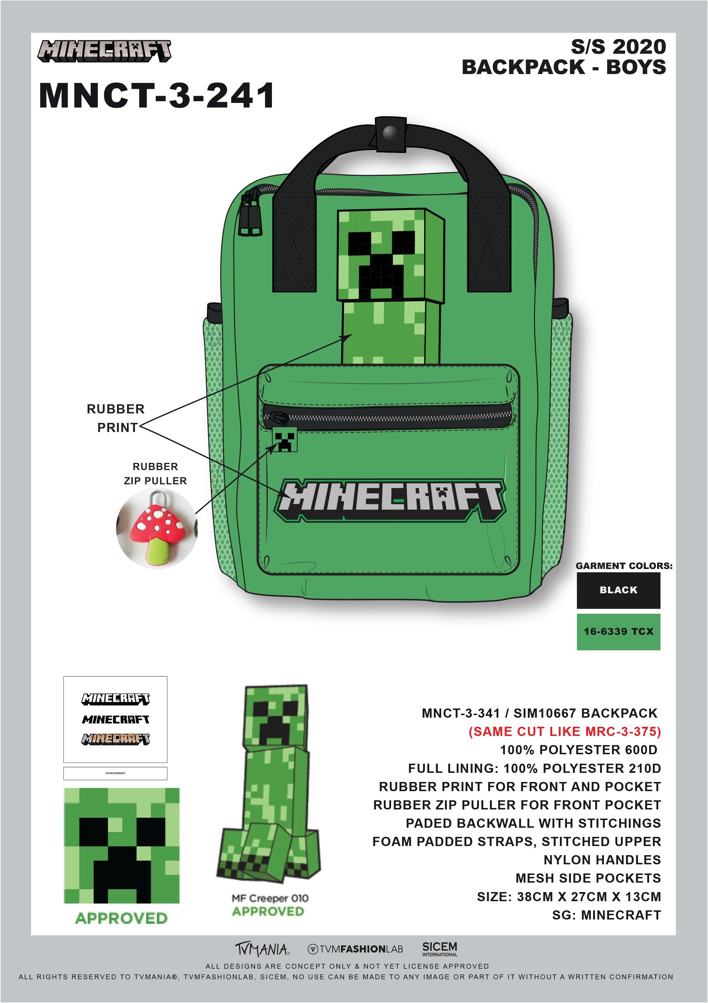 Kinder Accessoires Minecraft Tagesrucksack MINECRAFT Rucksack Tasche Kinder + Jugendliche Ruck Sack Grün Creeper Jungen und Mädc
