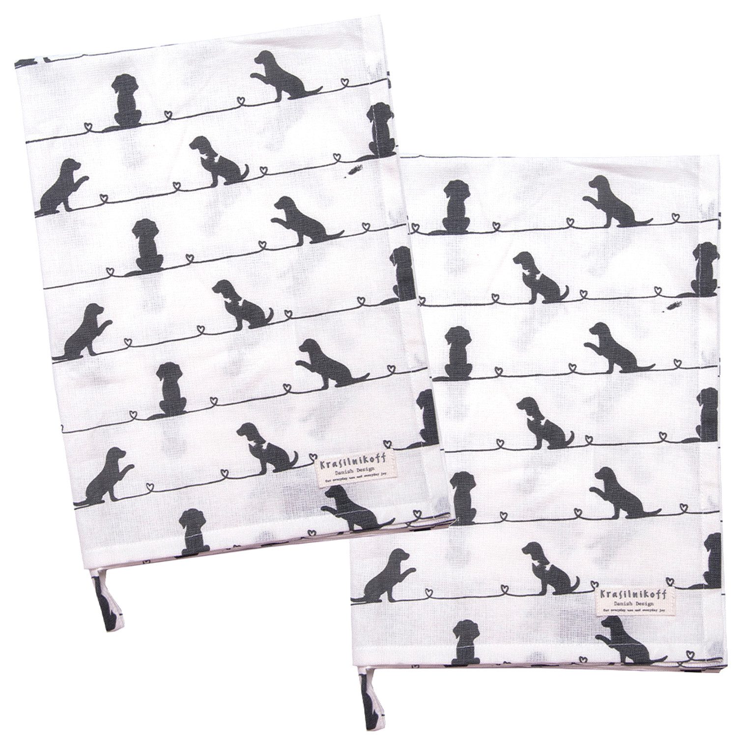 Krasilnikoff Geschirrtuch Dog, (2-tlg., 2-teilig), Geschirrtücher ca.50x70cm Baumwolle