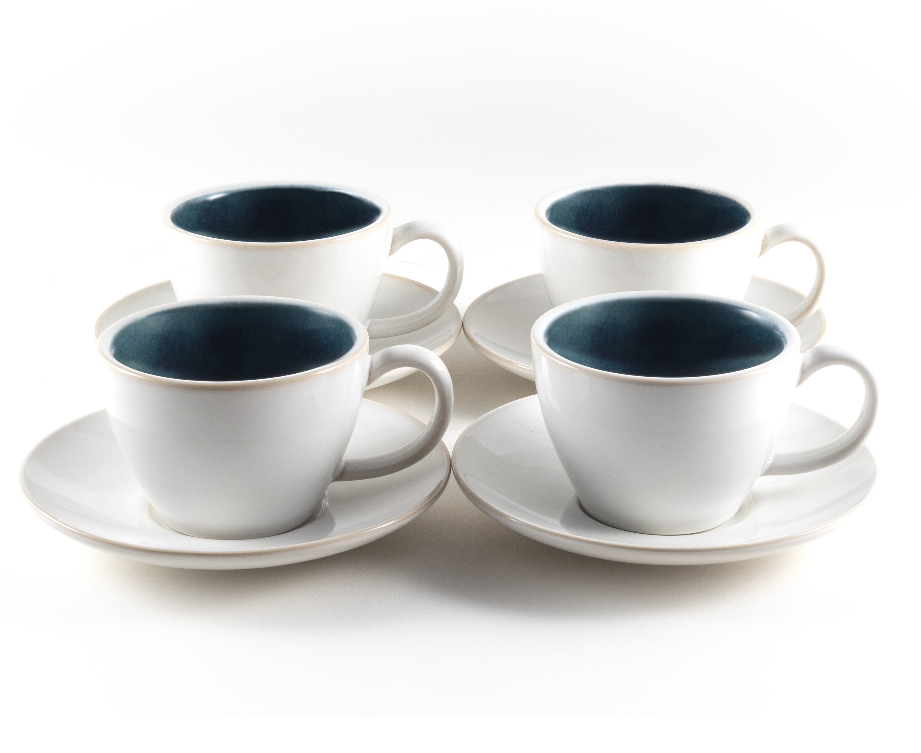 Hanseküche Cappuccinotasse Cappuccino Tassen 4er Set (180 ml) aus Steingut, Keramik, lange Wärmesspeicherung durch dickwandiges Steingut