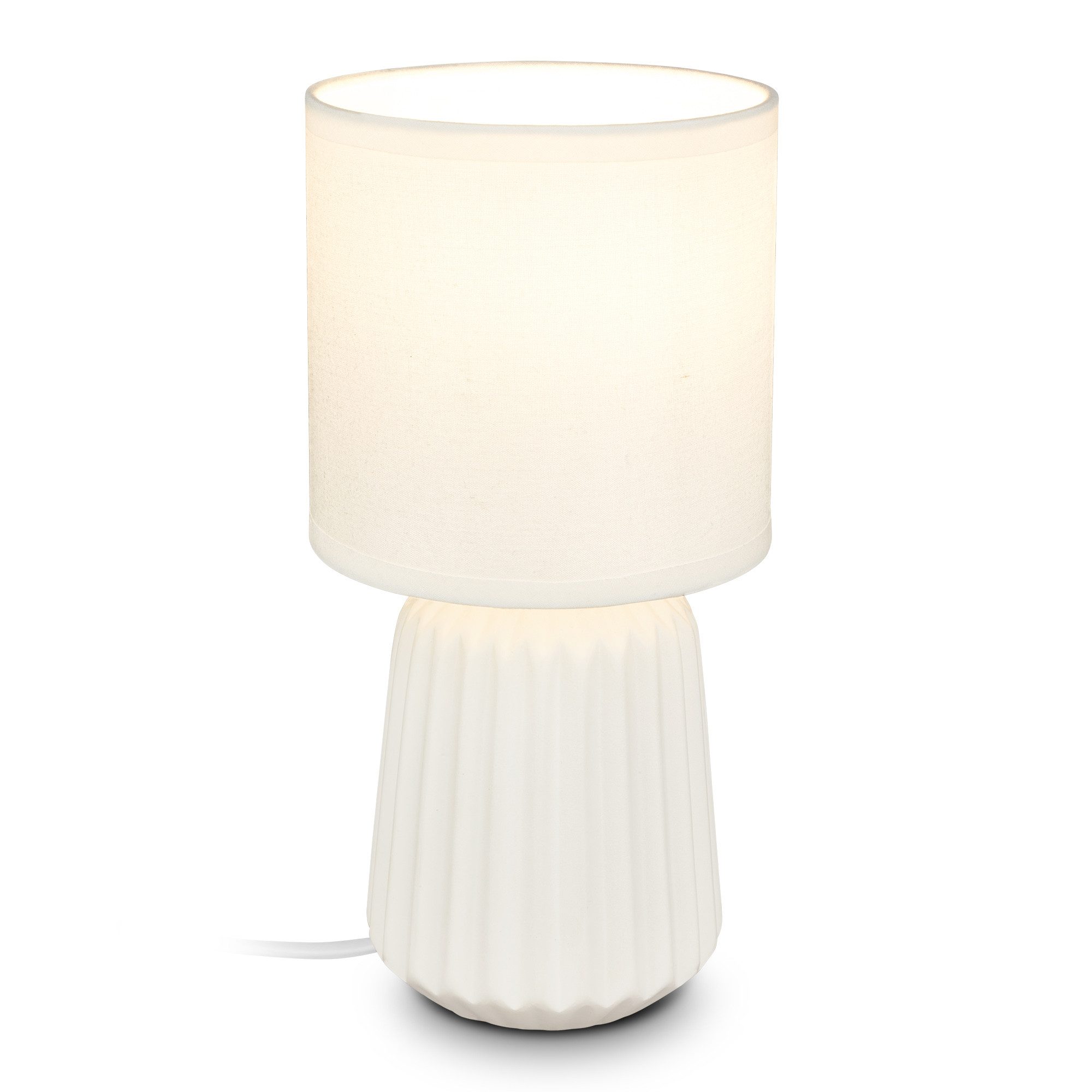 Briloner Leuchten LED Tischleuchte Tischlampe Keramik E14 Stoffschirm Kabelschalter Kommodenlampe, ohne Leuchtmittel, Abhängig vom Leuchtmittel, 13x27 cm, Schlafzimmer, Wohnzimmer, Flur