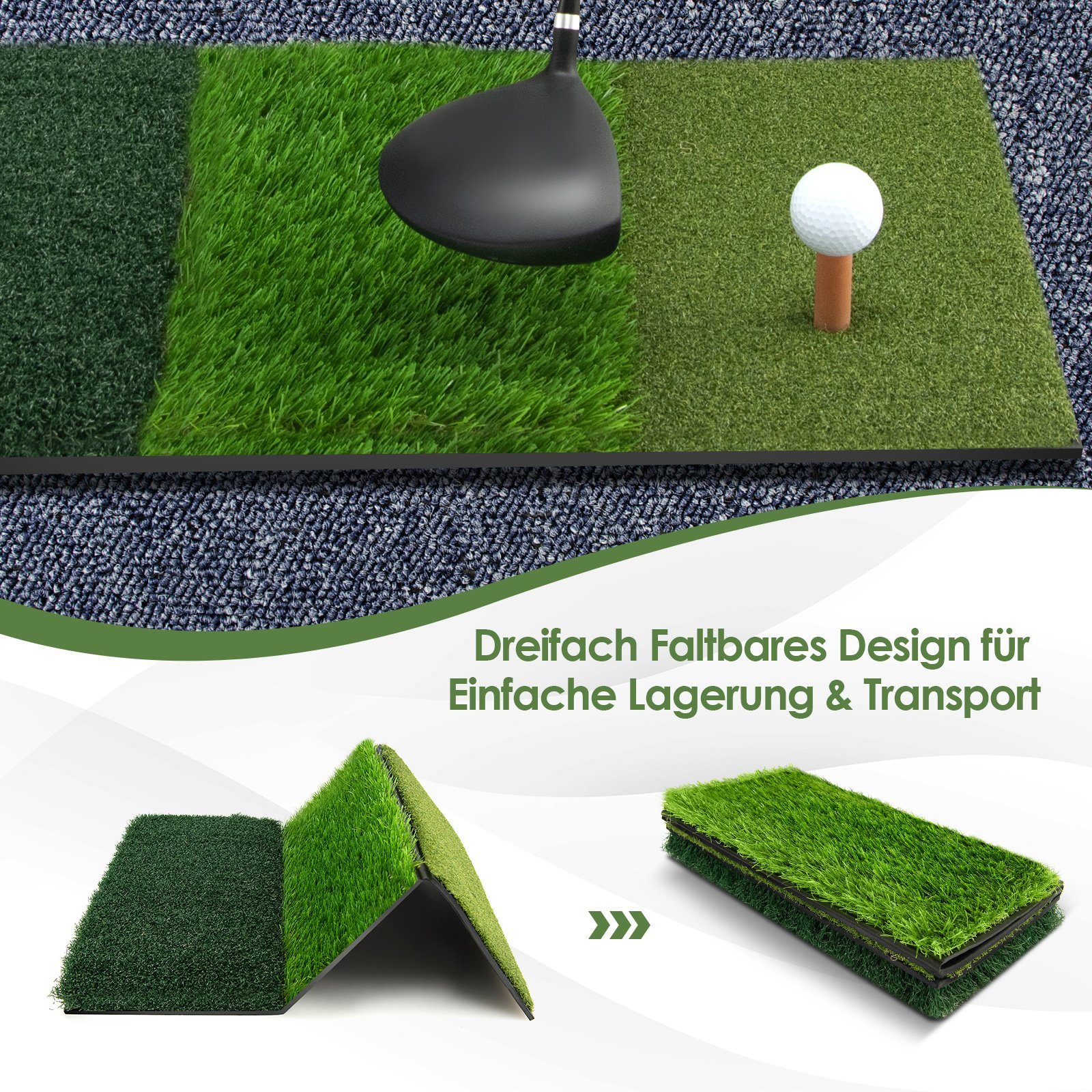 COSTWAY Golf-Abschlagmatte Golfmatte, mit Teehaltern klappbar 2