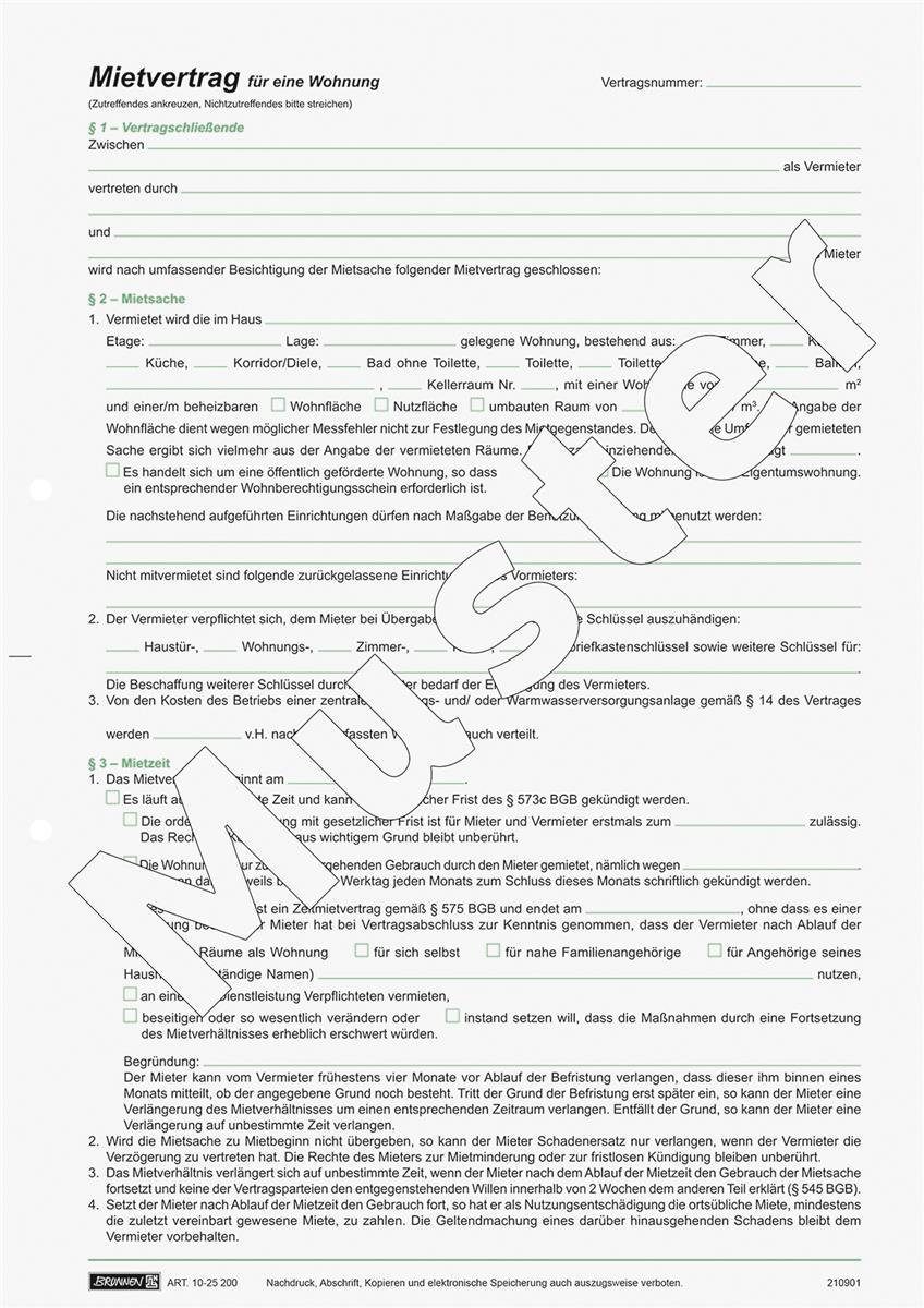 Formularblock BRUNNEN 1025200 Formular "Mietvertrag für Wohnungen" A4