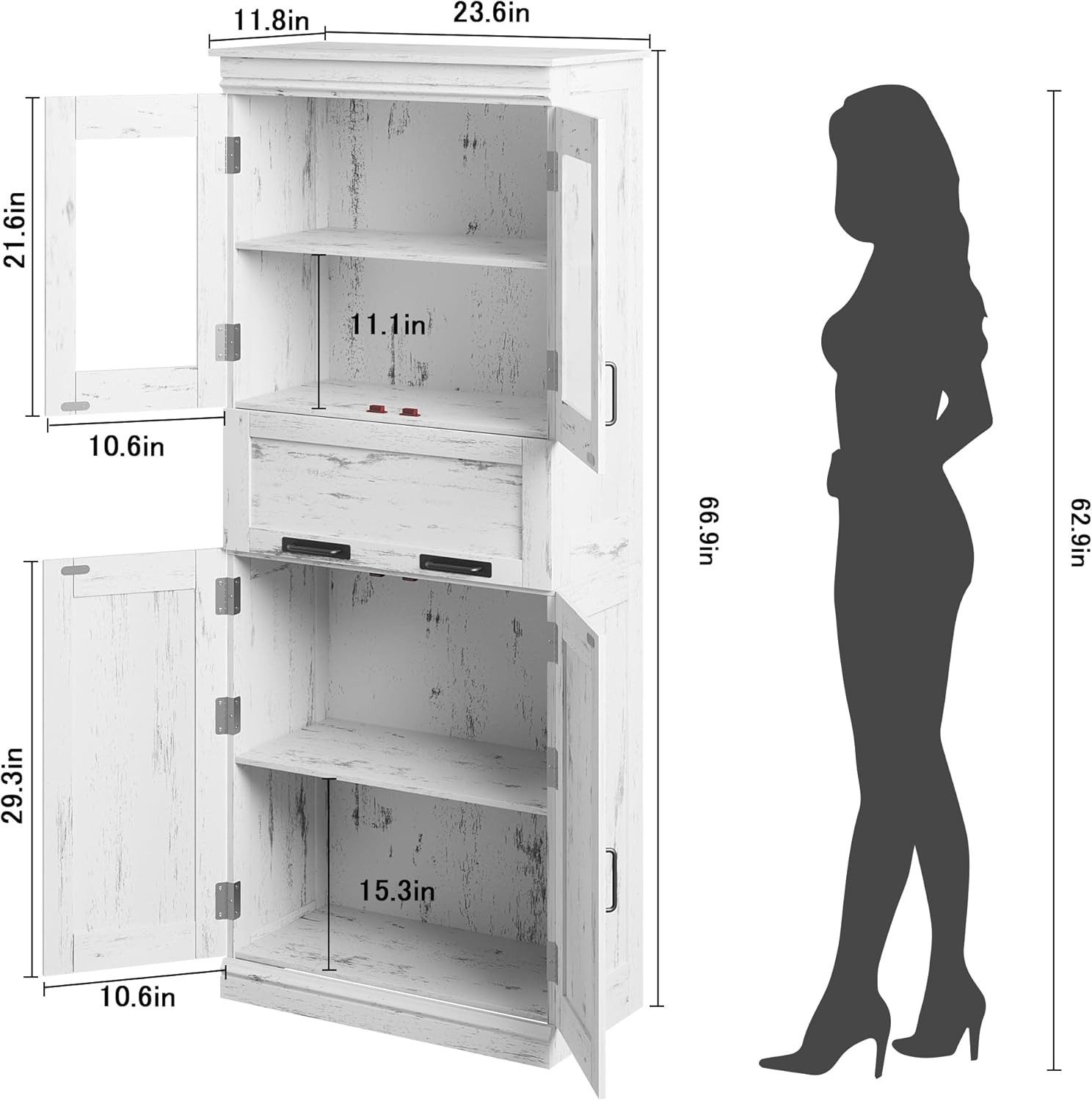 GarveeMore Hochschrank Badezimmerschrank mit 4 Türen, Aufbewahrungsschrank günstig online kaufen