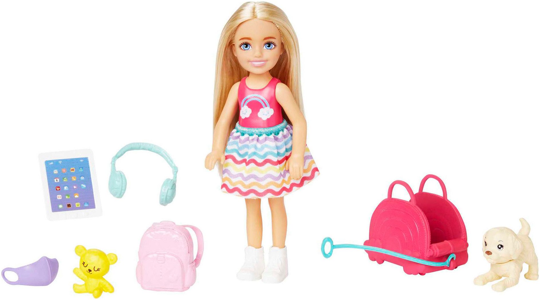 Barbie Anziehpuppe Dreamhouse Adventures, Chelsea Reiseset, mit Hündchen und Accessoires