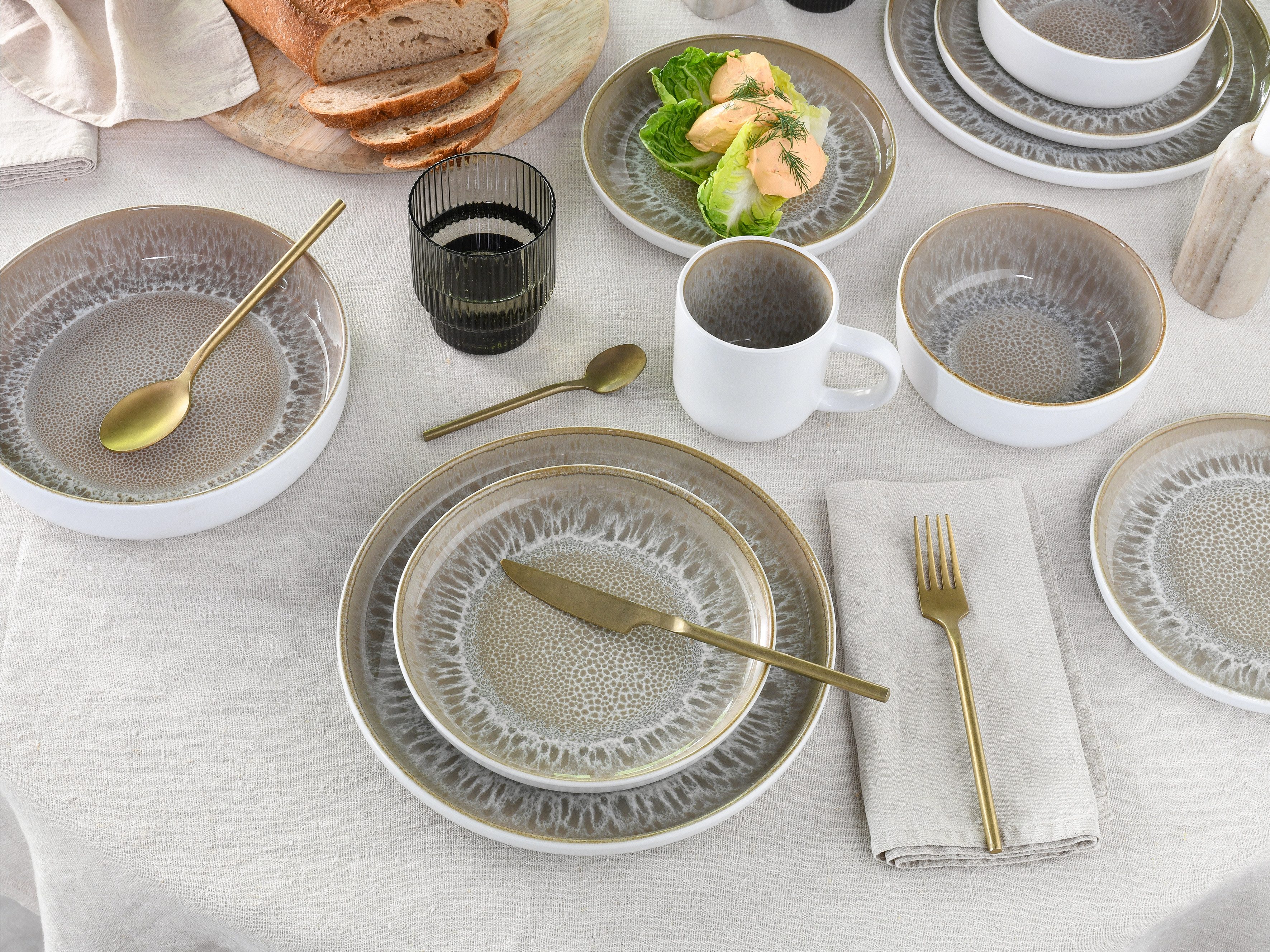 OTTO home Kombiservice modernes Geschirr-Set, Service Novalee (30-tlg), 6 Personen, Steinzeug, hohe Haltbarkeit, spülmaschinen- & mikrowellengeeignet, Reaktivglasur