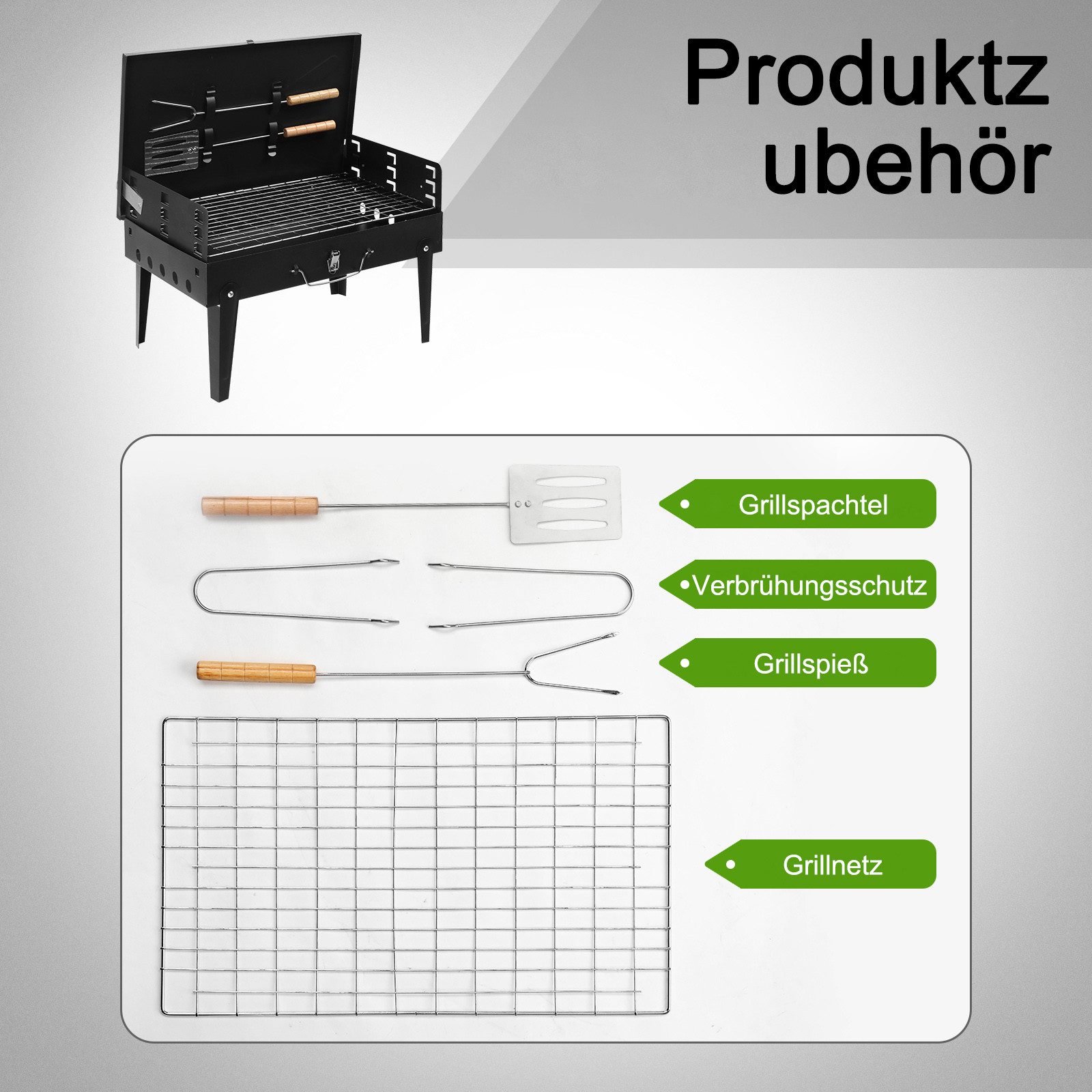 LALAHO Holzkohlegrill Holzkohlegrill Tragbarer mit Deckel, Tischgrill Klappgrill für Camping, Garten, 44 x 27 x 47 cm – Bild 4 von 5