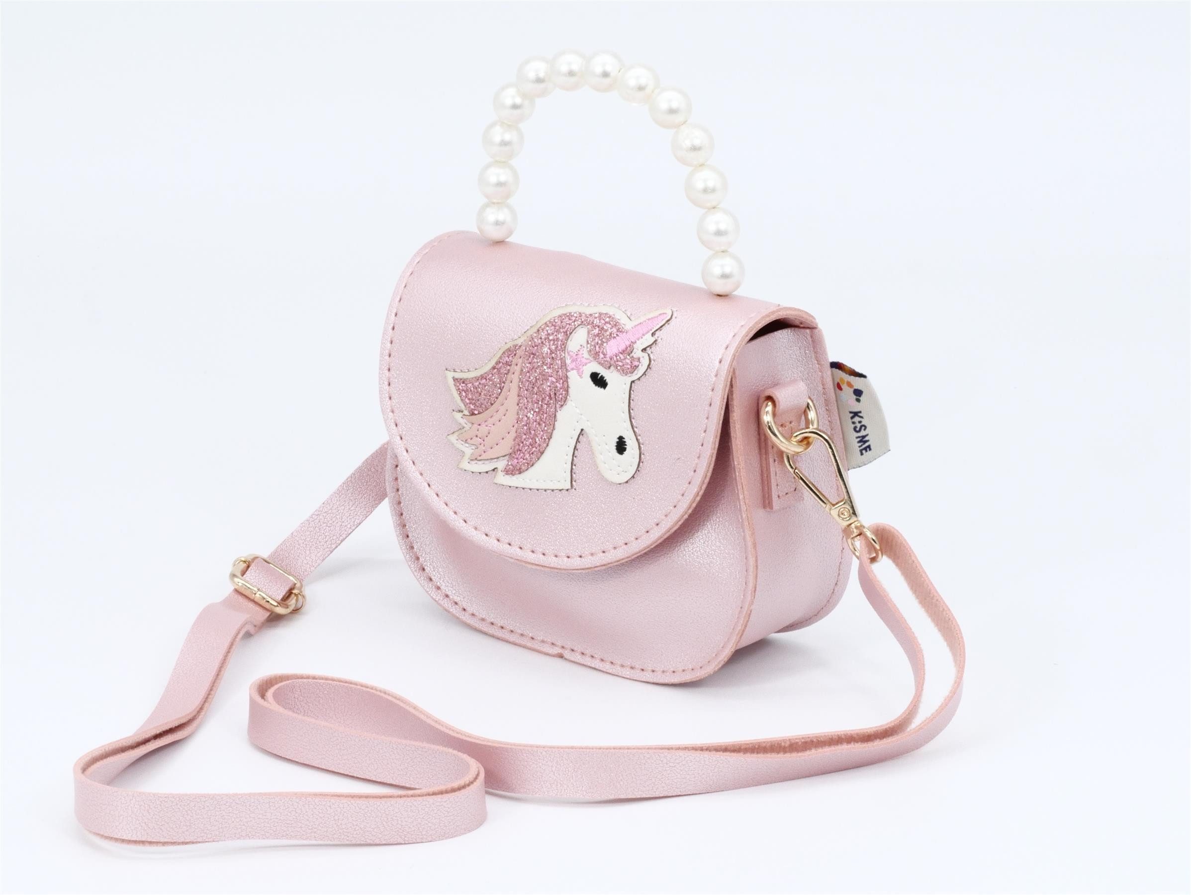 GlücksNugget Kindergartentasche Einhorn Handtasche Kinder metallic rosa – glänzende Mädchentasche
