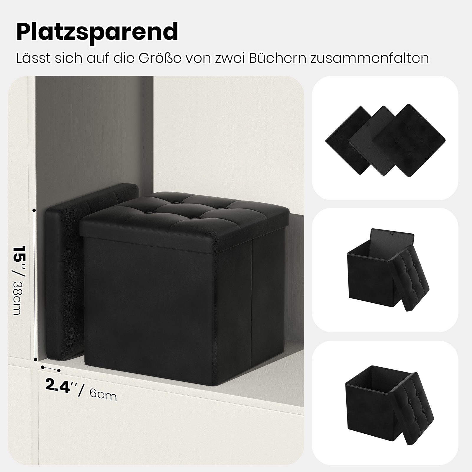 Oak&Tea Stauraumhocker Sitzhocker mit Stauraum – Klappbare Aufbewahrungsbox & Sitzwürfel