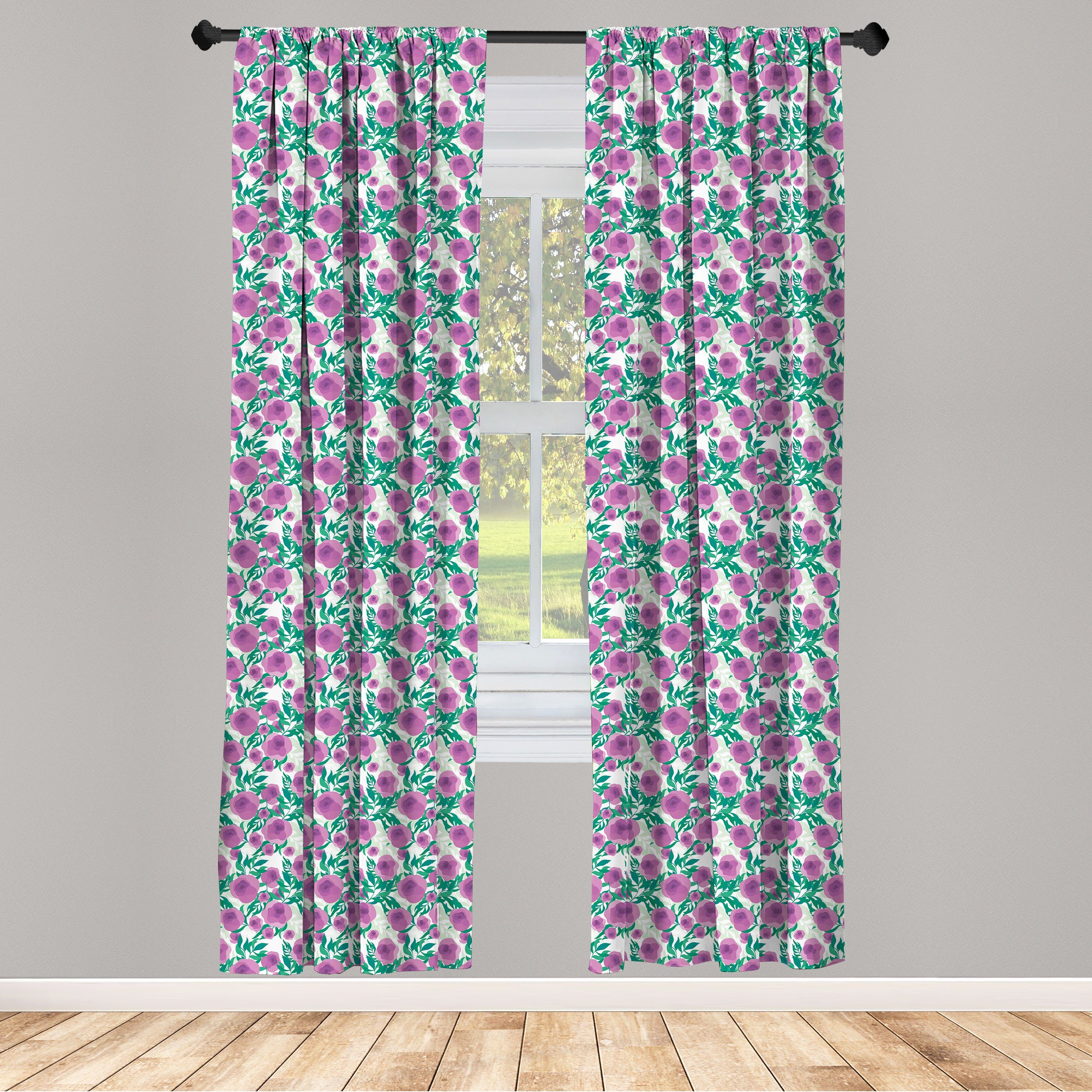 Gardine Vorhang für Wohnzimmer Schlafzimmer Dekor, Abakuhaus, Microfaser, Blumen Zarte Blätter und Blumen
