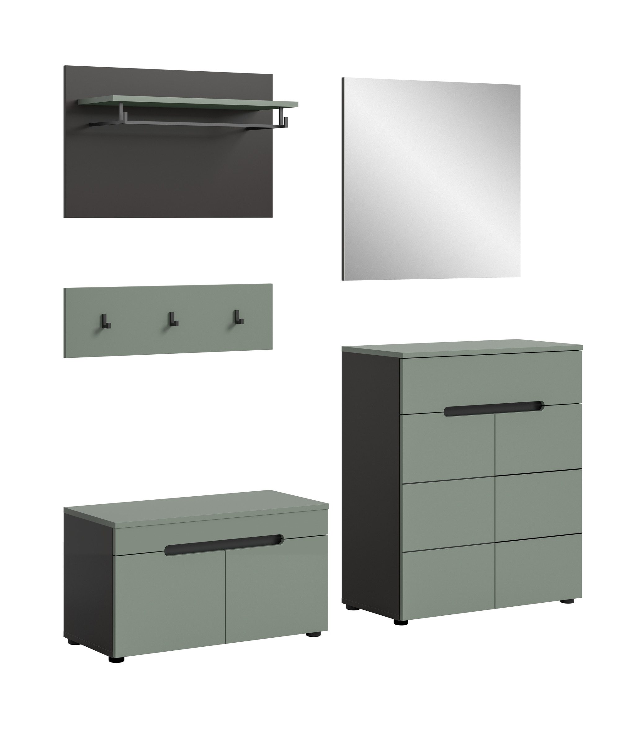 freiraum Garderoben-Set Canu, in Basalt Grau / Smoke Green - 175x190x37cm (BxHxT)