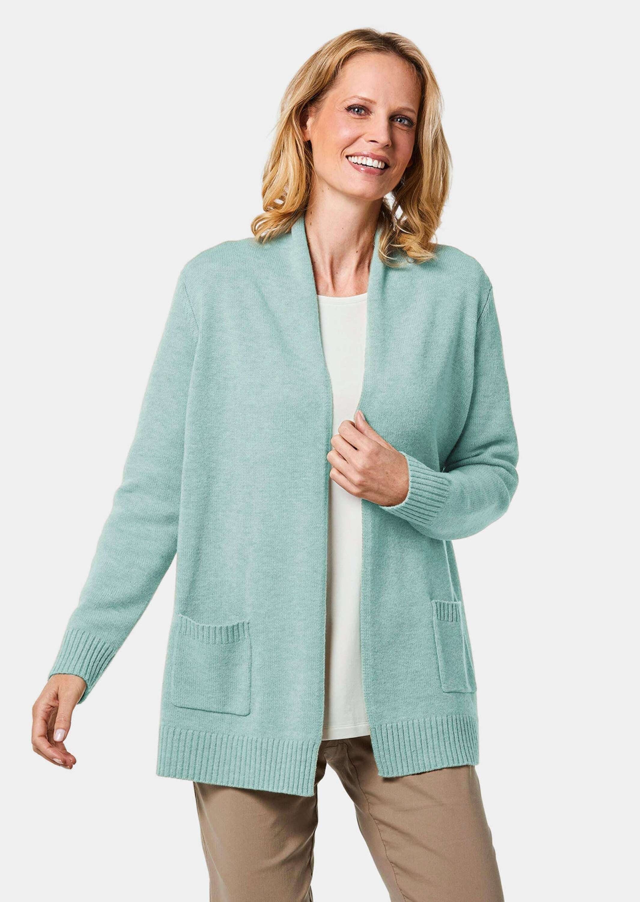 GOLDNER Strickjacke Schalkragenstrickjacke jade / melange