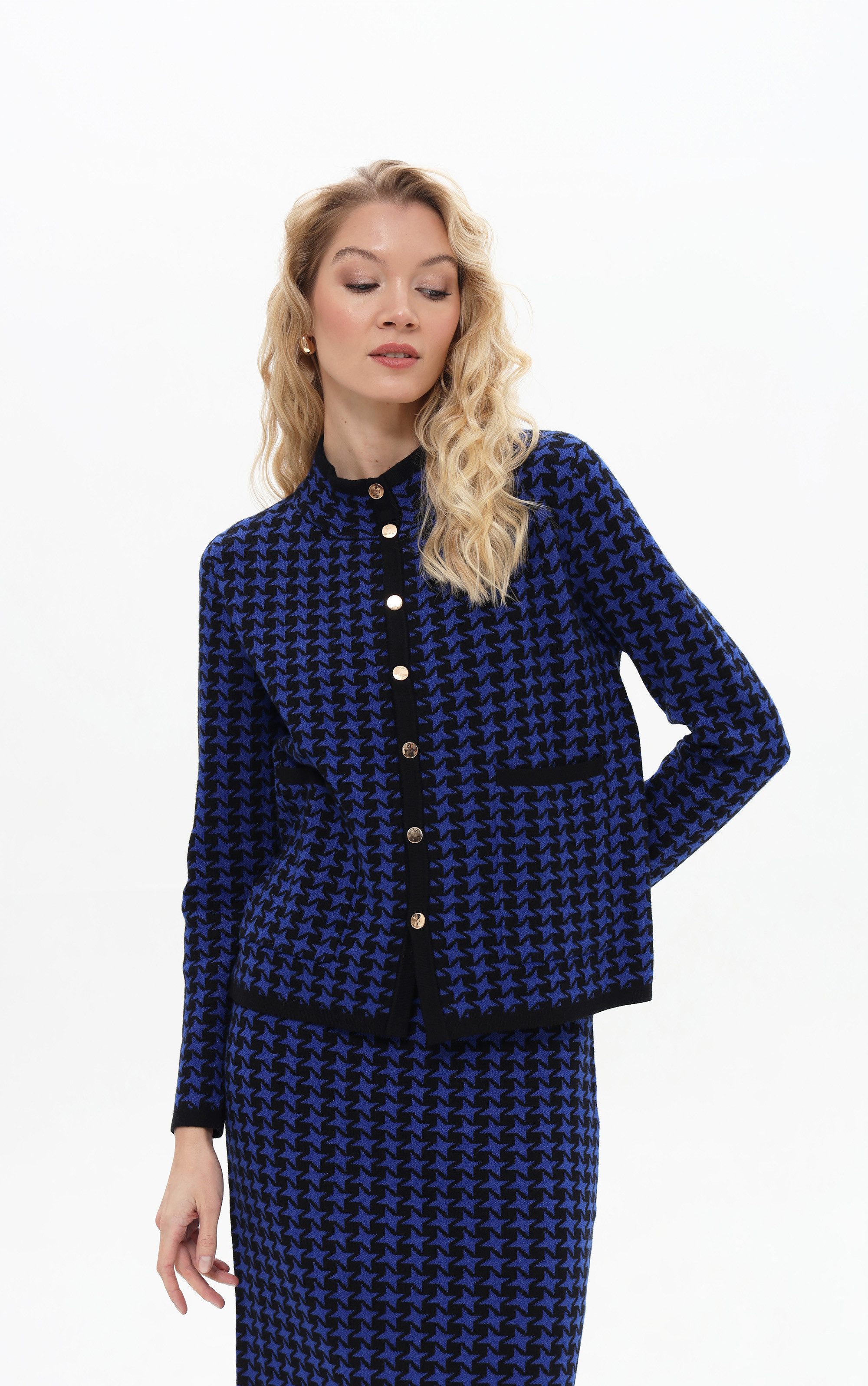 Passioni Cardigan mit Hahnentrittmuster günstig online kaufen