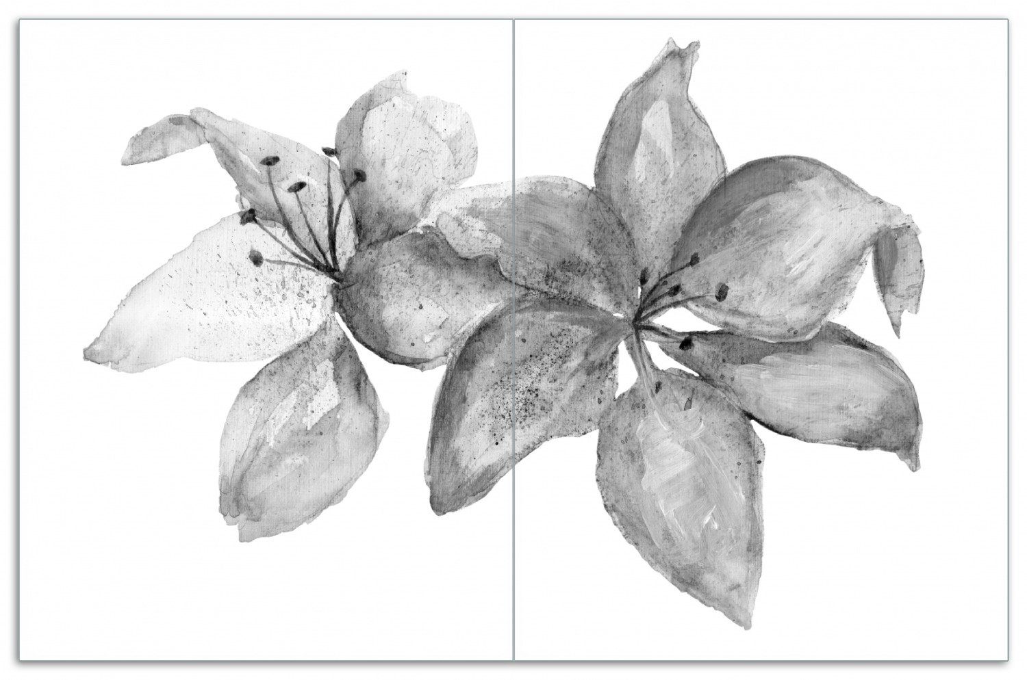 Wallario Herd-Abdeckplatte Aquarell von Lilienblüten - schwarz weiß, ESG-Sicherheitsglas, (Glasplatte, 2 tlg., inkl. 5mm Noppen), verschiedene Größen