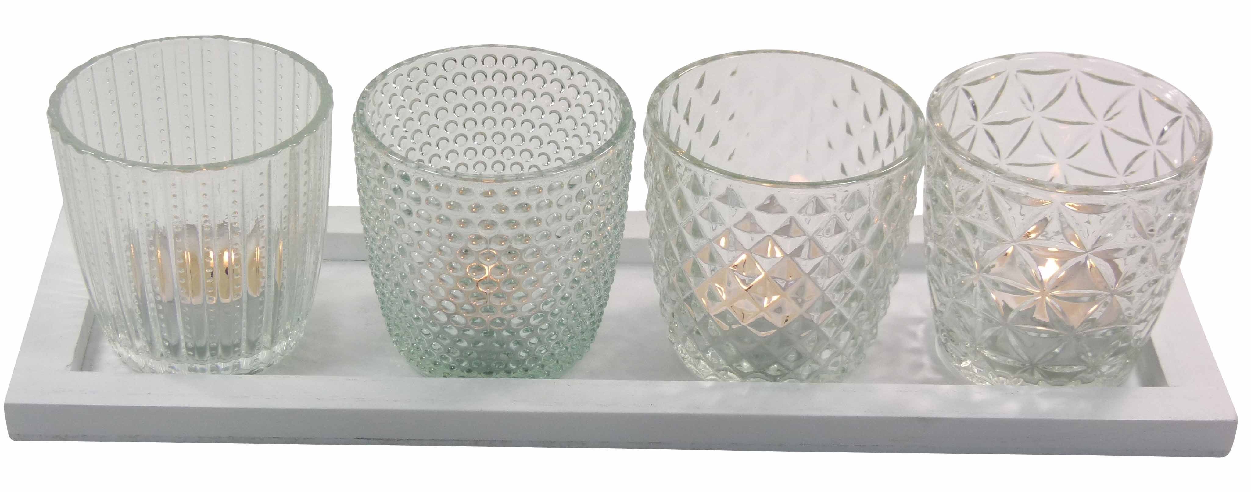 GlasArt Teelichthalter 4er Set Windlicht Teelichthalter Kerzenhalter Deko-Gläser mit Tablett Klar