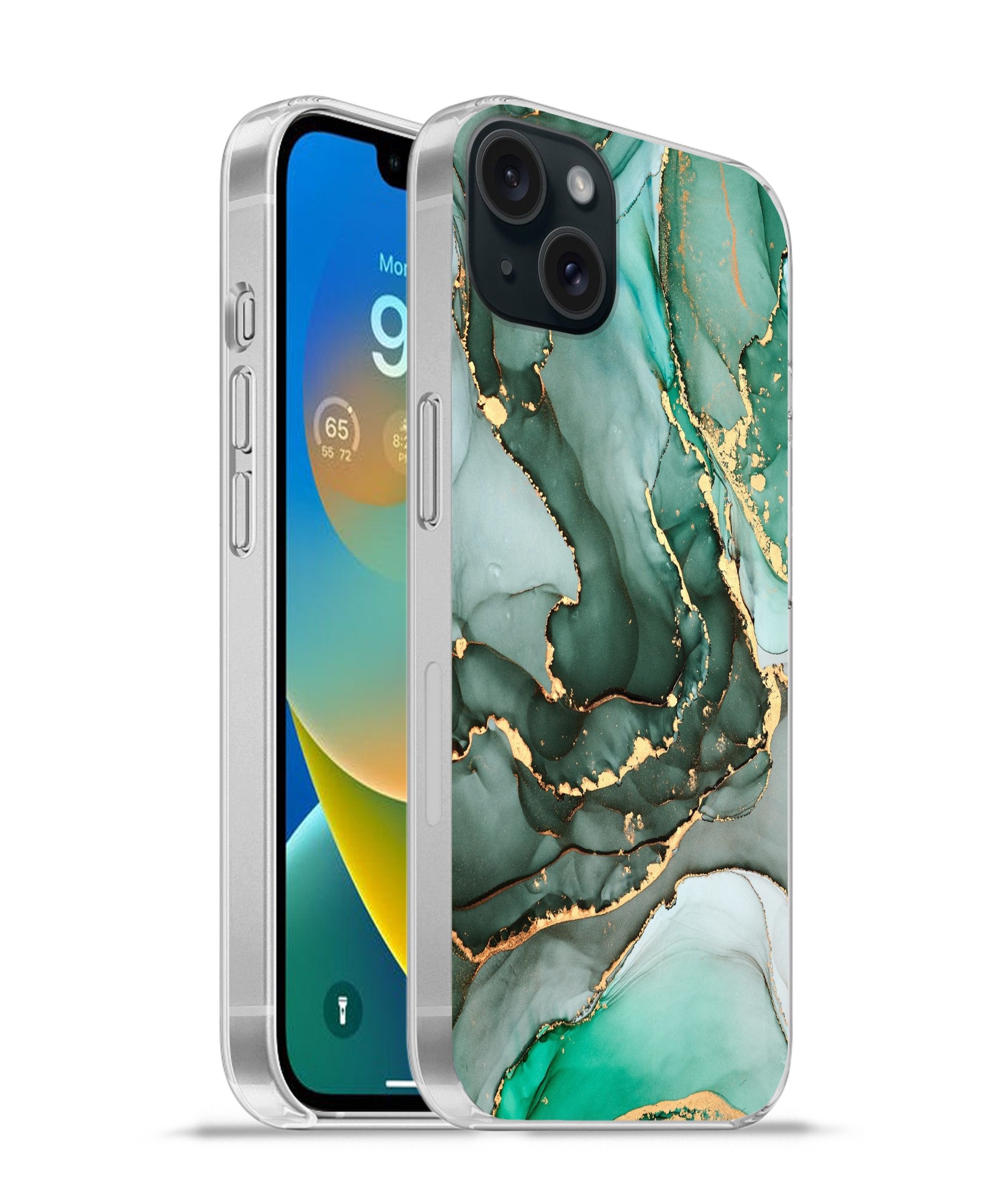 MuchoWow Handyhülle für Apple iPhone 15 Plus Gold - Marmor - Grün - Luxus - Marmoroptik -, Smartphone-Bumper, Print, Handy Schutzhülle Dünn