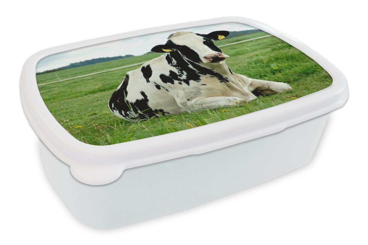 - Lunchbox für Brotbox und Jungs - MuchoWow und Kinder - Tiere weiß Kuh für Mädchen (2-tlg), Gras Erwachsene, Kunststoff, Brotdose, Berg,