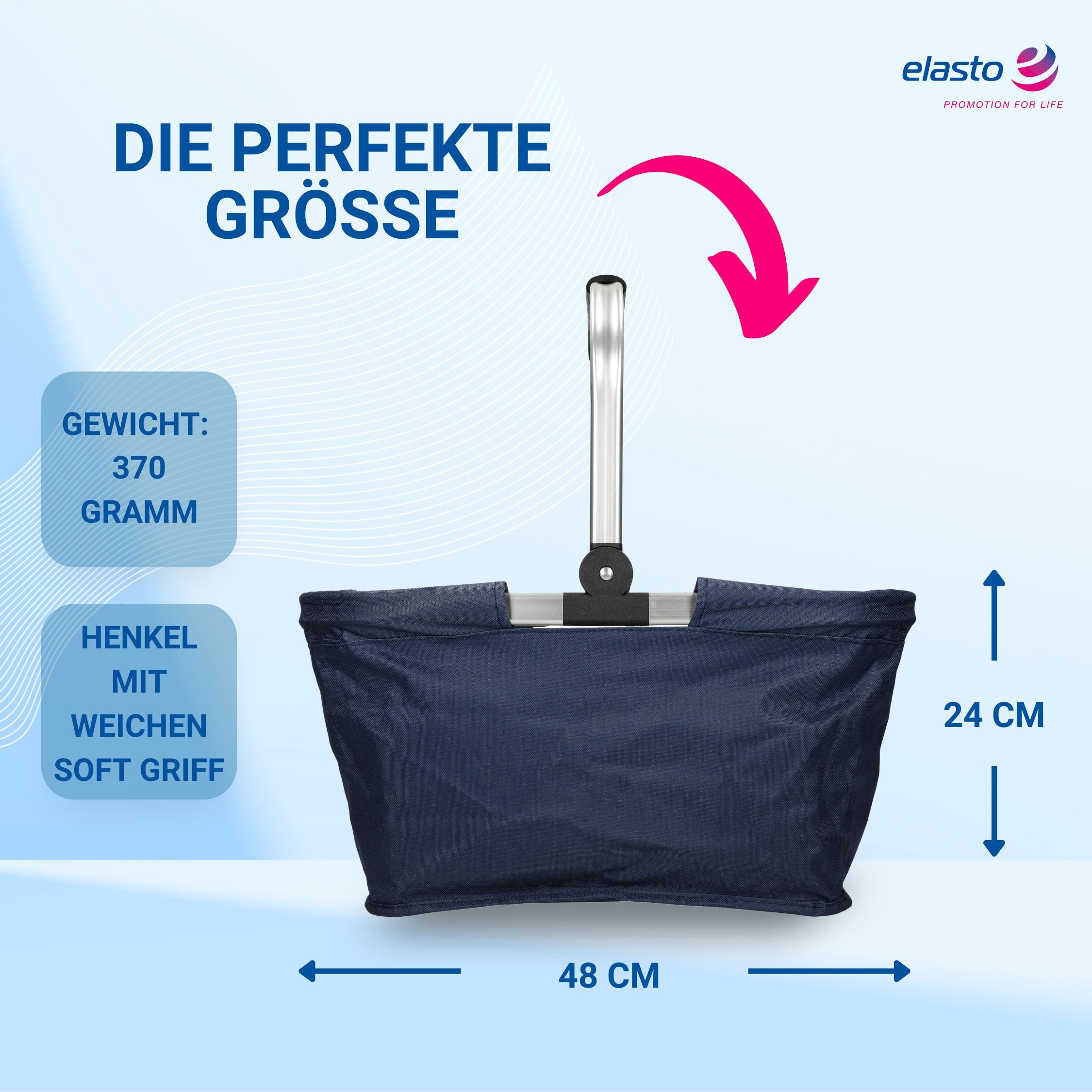 elasto Tragetasche Einkaufskorb mit Henkel ca. 30 L - faltbarer Korb mit Soft Griff