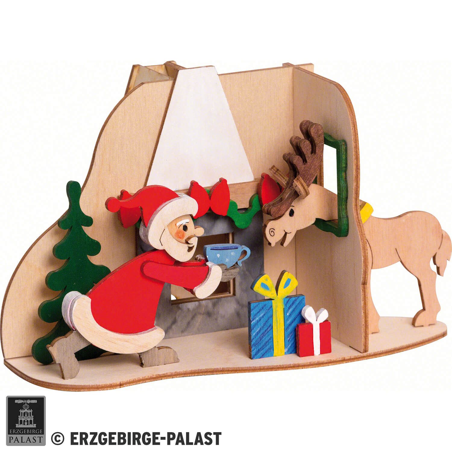 Kuhnert Räuchermännchen Bastelset Rauchhaus Weihnachtsmann mit Elch (11cm) von Drechslerei Kuh