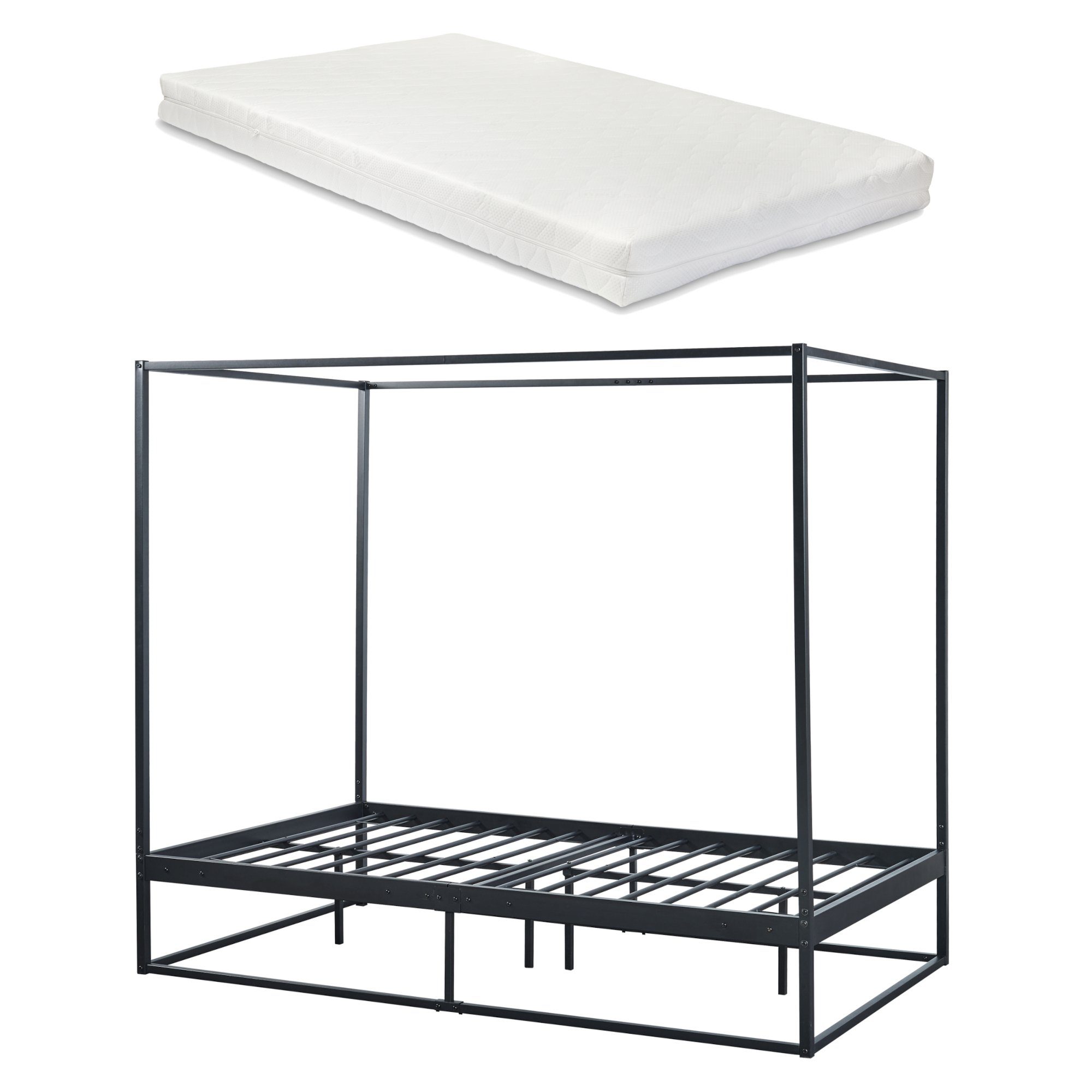 en.casa Himmelbett, »Kristianstad« mit Matratze Metall Schwarz 120 x 200 cm