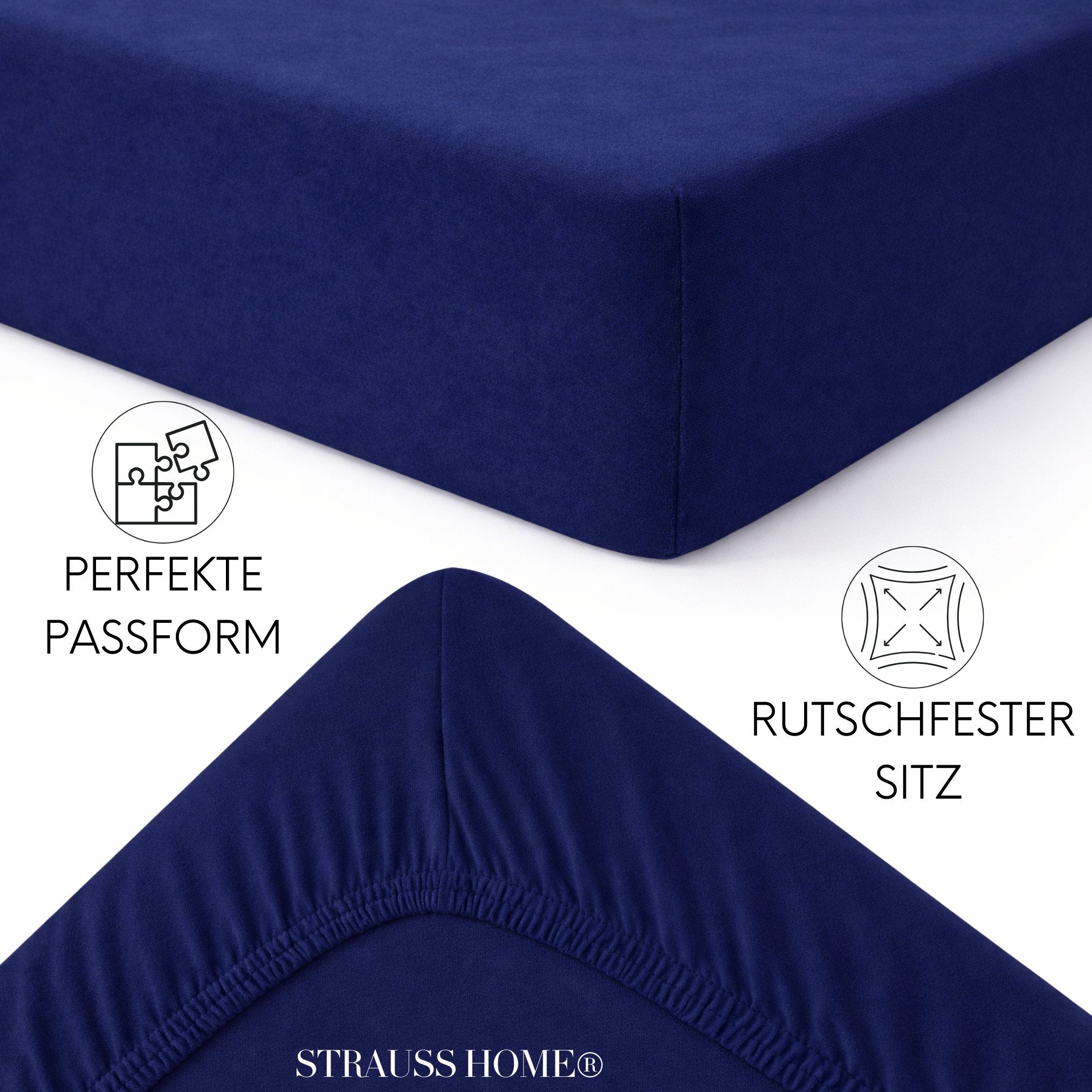 Strauss Home Spannbettlaken Premium 160 g/m² Gekämmte Baumwolle Jersey in Hotelqualität, Gummizug: Rundumgummi, OEKO-TEX®-zertifiziert - Hotelqualität – Formsta – Bild 4 von 5