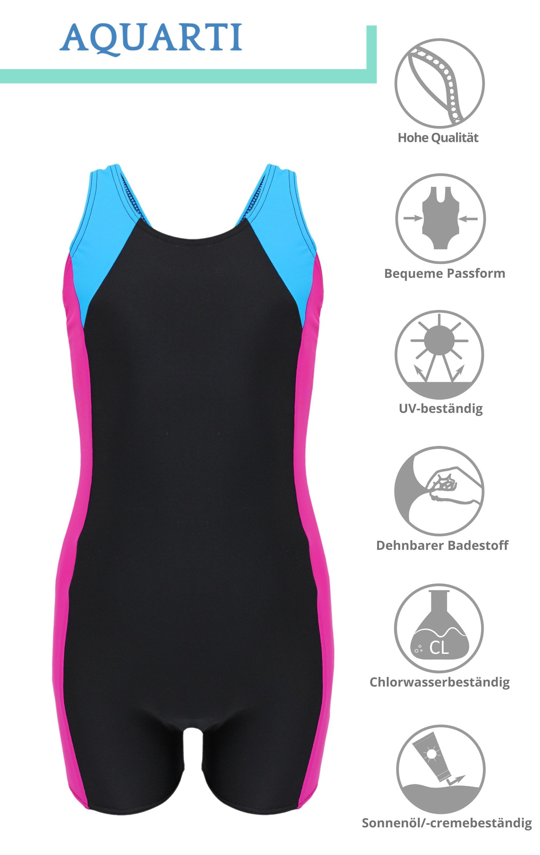 Aquarti Badeanzug Aquarti Mädchen Badeanzug mit Bein Ringerrücken