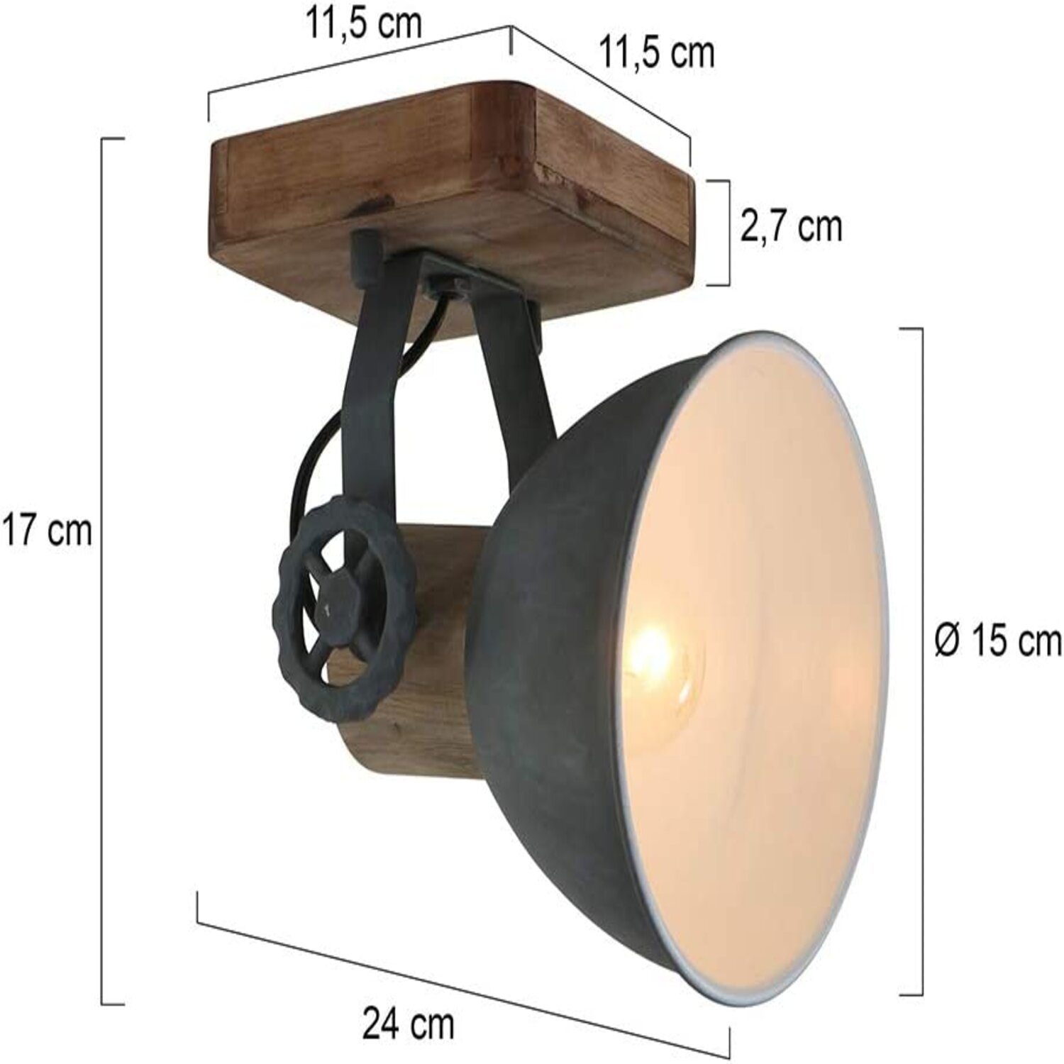 Lichthandel Hoch LED Deckenleuchte moderne Deckenlampe Industrie Vintage Retro Holz Metall incl. 7W LED, LED wechselbar, Warmweiß, Rustikal & Vintage Design