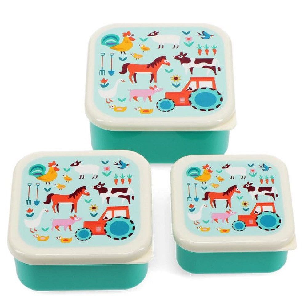 Rex London Lunchbox Snack Box Set Bauernhof, Kunststoff, (Set, 3-tlg., ca. 11,5 x 11,5 x 5,5 cm (große Box), jede Box, passt genau in den größeren Behälter