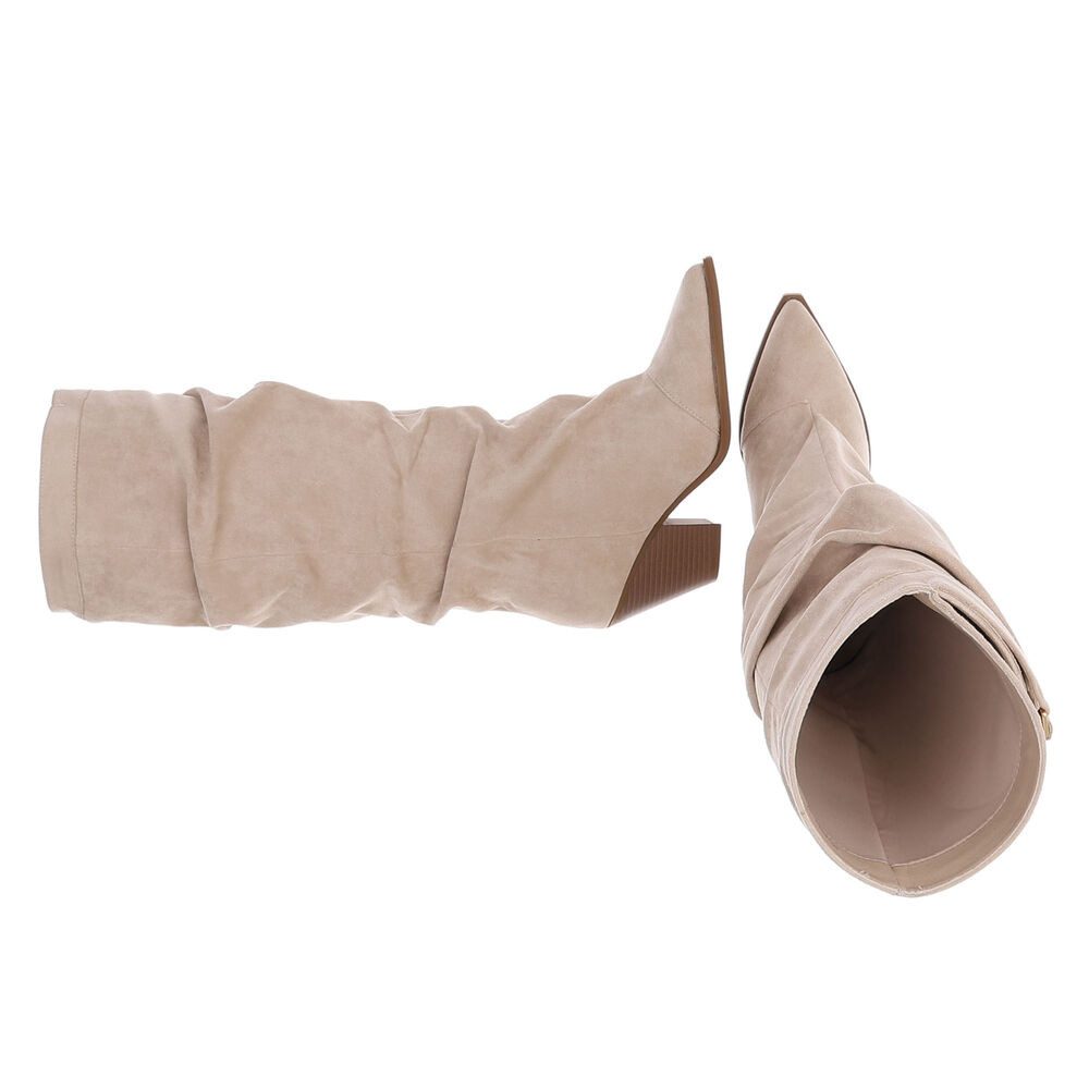 Ital-Design Damen Stiefel Veloursleder-Optik Blockabsatz High Shaft Westernstiefel (92214388) Blockabsatz Stiefel in Beige