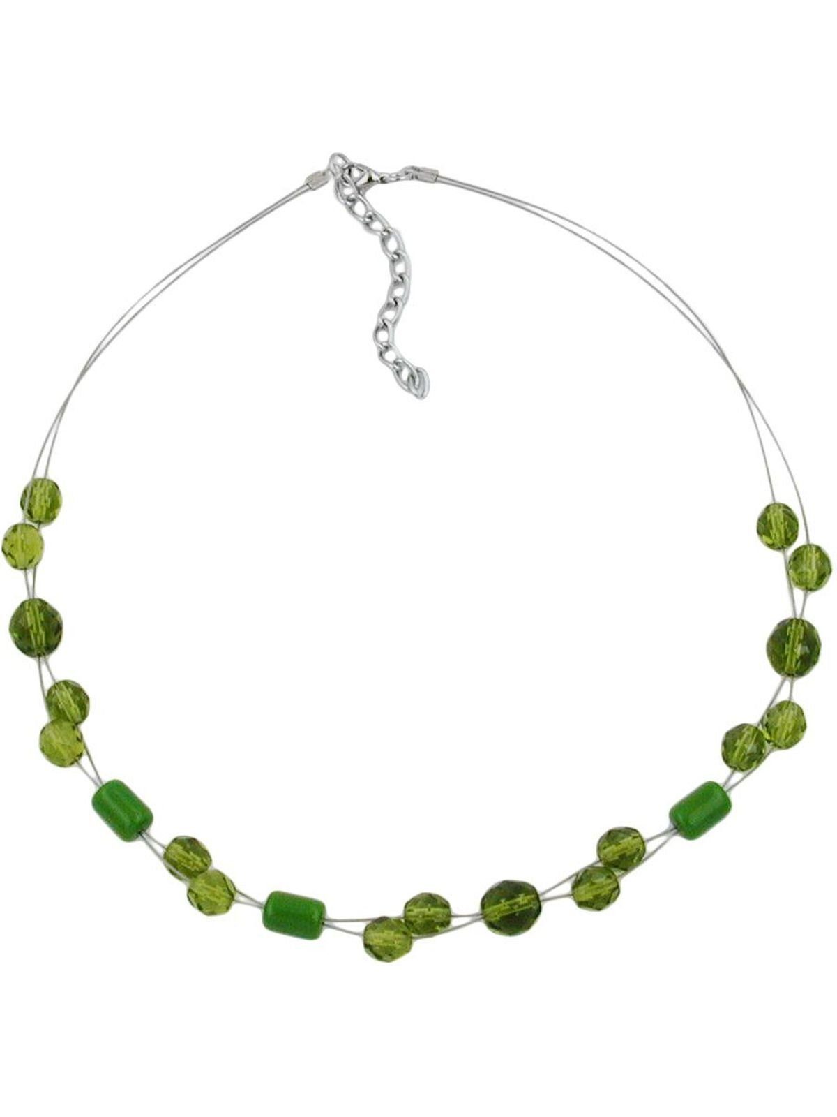 Gallay Perlenkette Drahtkette mit Glasperlen grün und oliv-transparent 43cm (1-tlg)