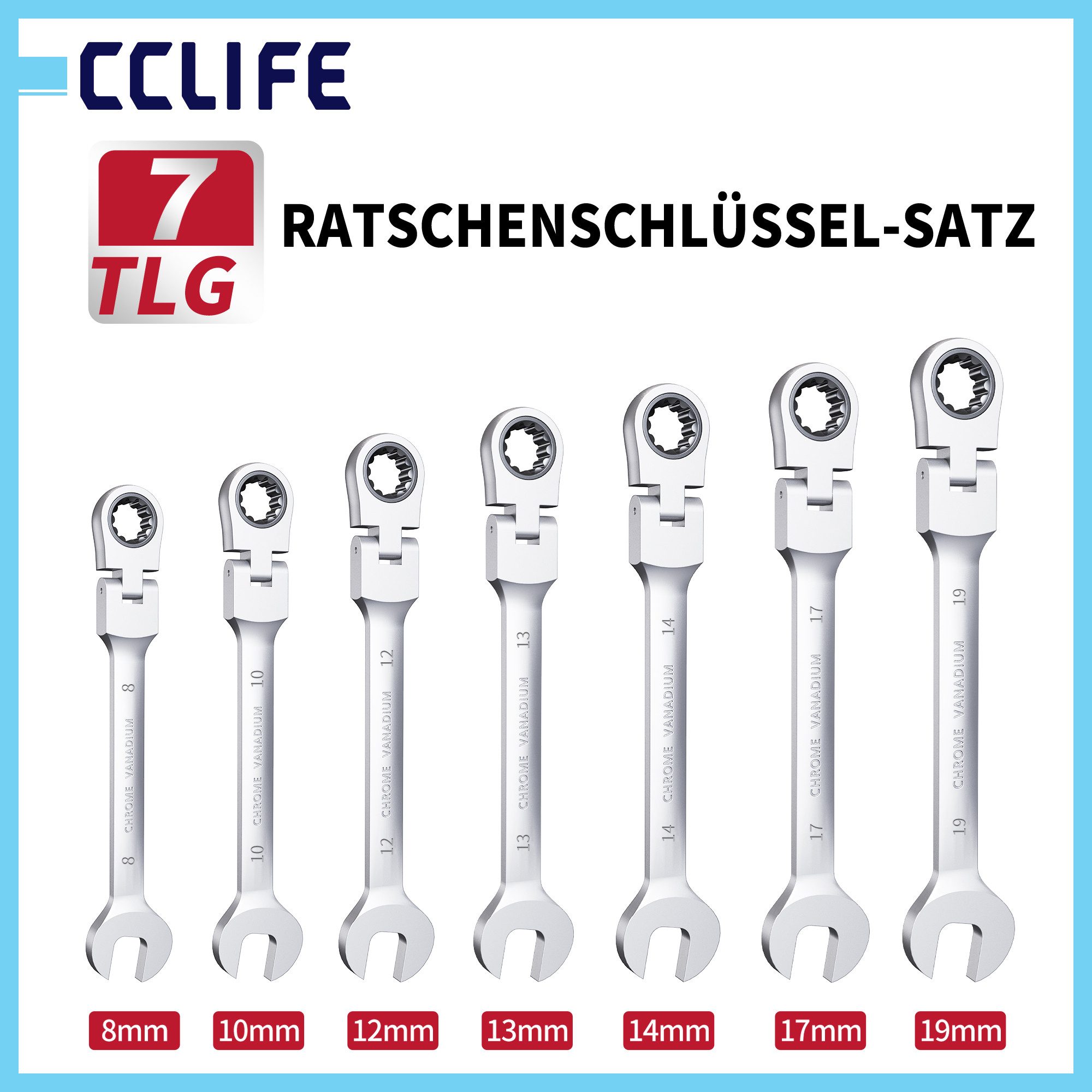 CCLIFE Gabelschlüssel CCLIFE Gelenk Ratschenschluessel Satz 180 Grad Flexibel Werkzeug (7 St)