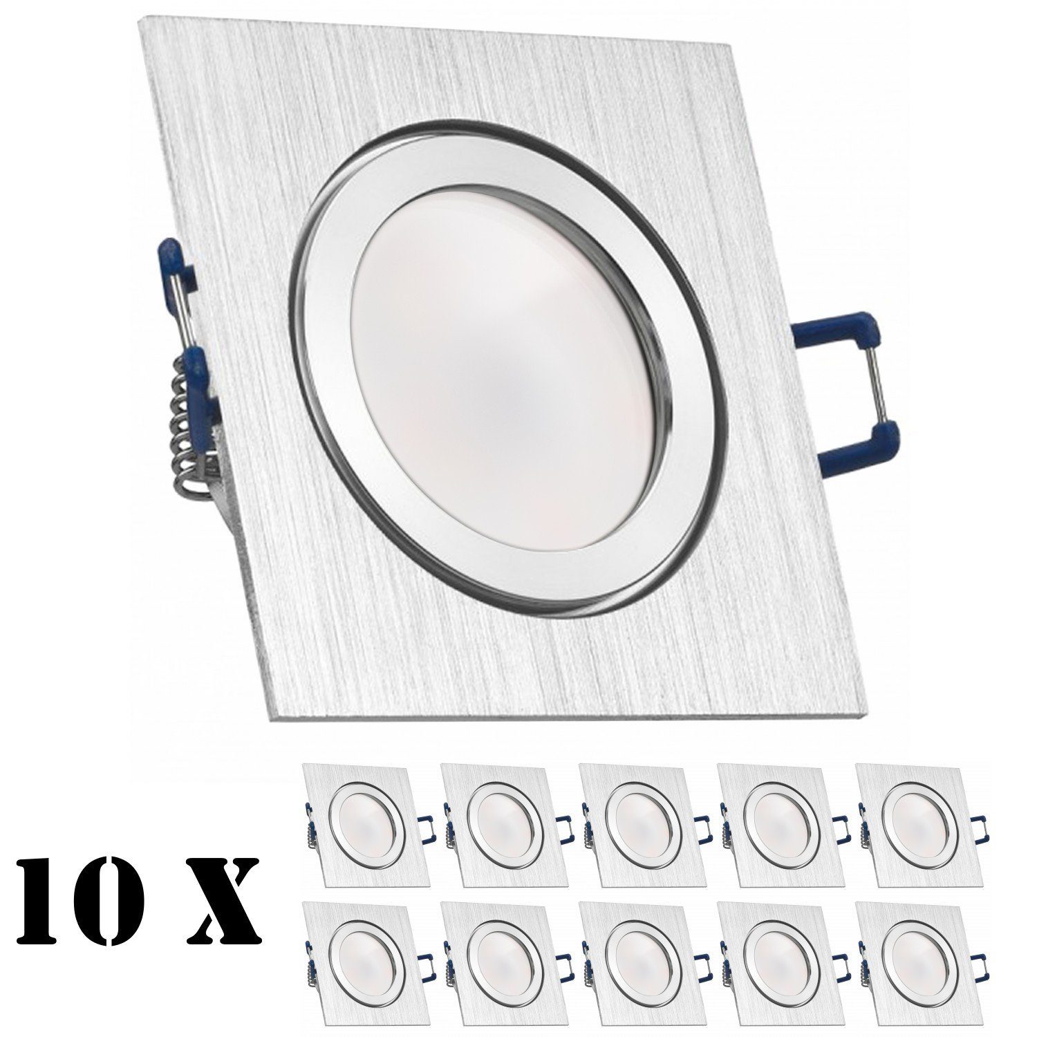 Einbaustrahler aluminium 10er LEDANDO Set LED IP44 mi gebürstet flach extra Einbaustrahler LED in